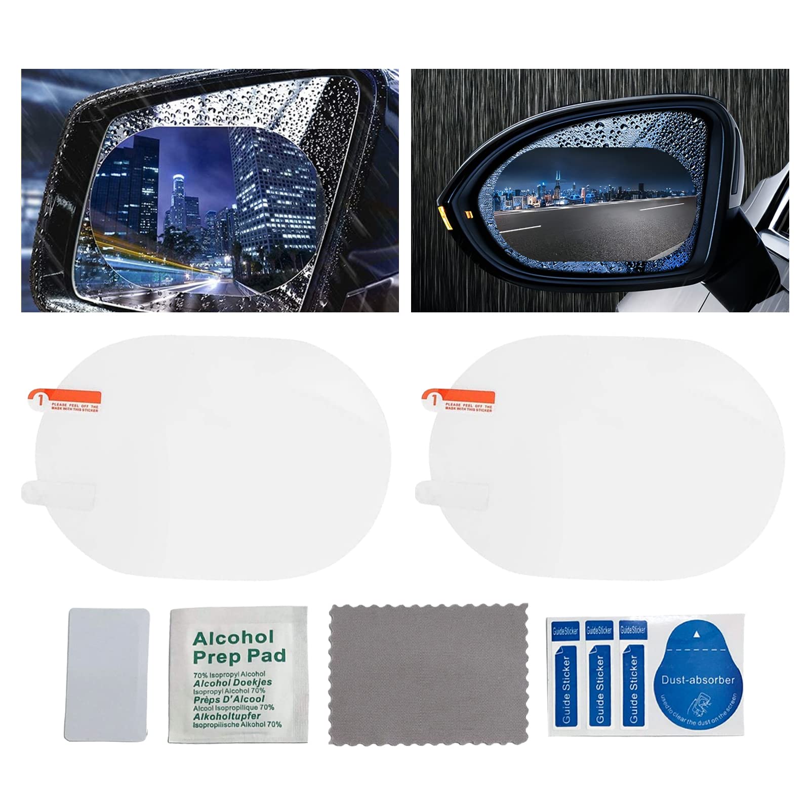 2 Pack Anti-Fog Waterproof Rearview Mirror Films - Rainproof Car Mirror Protector for Cars, Trucks, Vans & Motorcycles | Enhanced Visibility in Rainy & Foggy Conditions