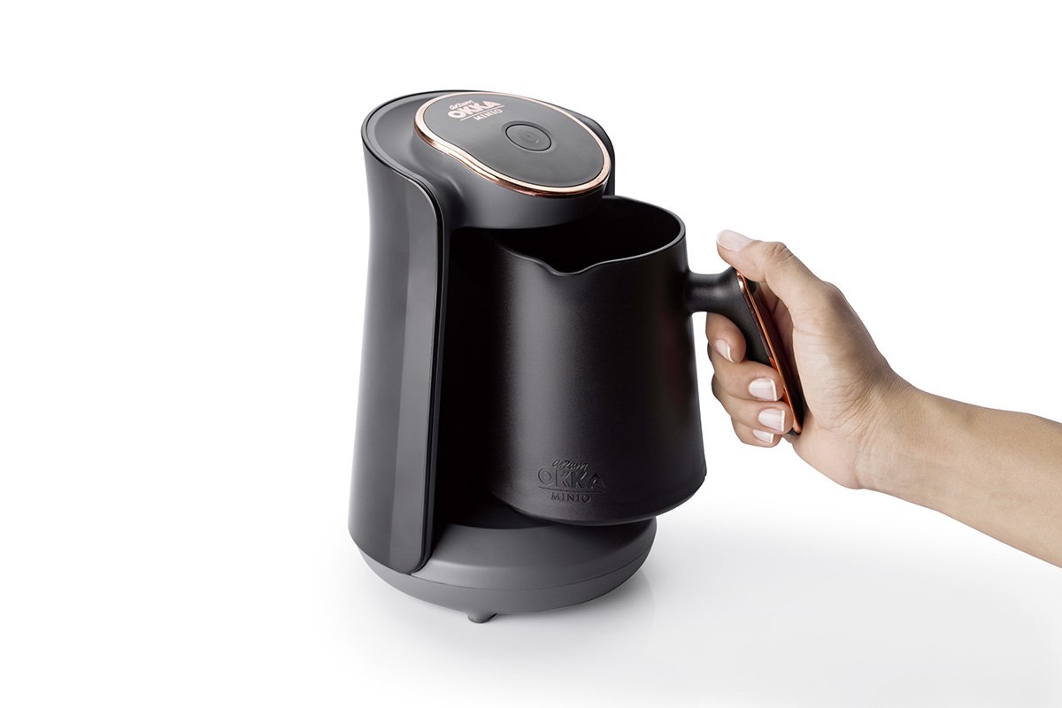 Arzum Okka Minio Automatic Turkish Greek Coffee Maker Machine - 4 Cup Capacity, 120V US Plug (Black/Silver) - Perfect for Home, Office & Mediterranean Coffee Lovers