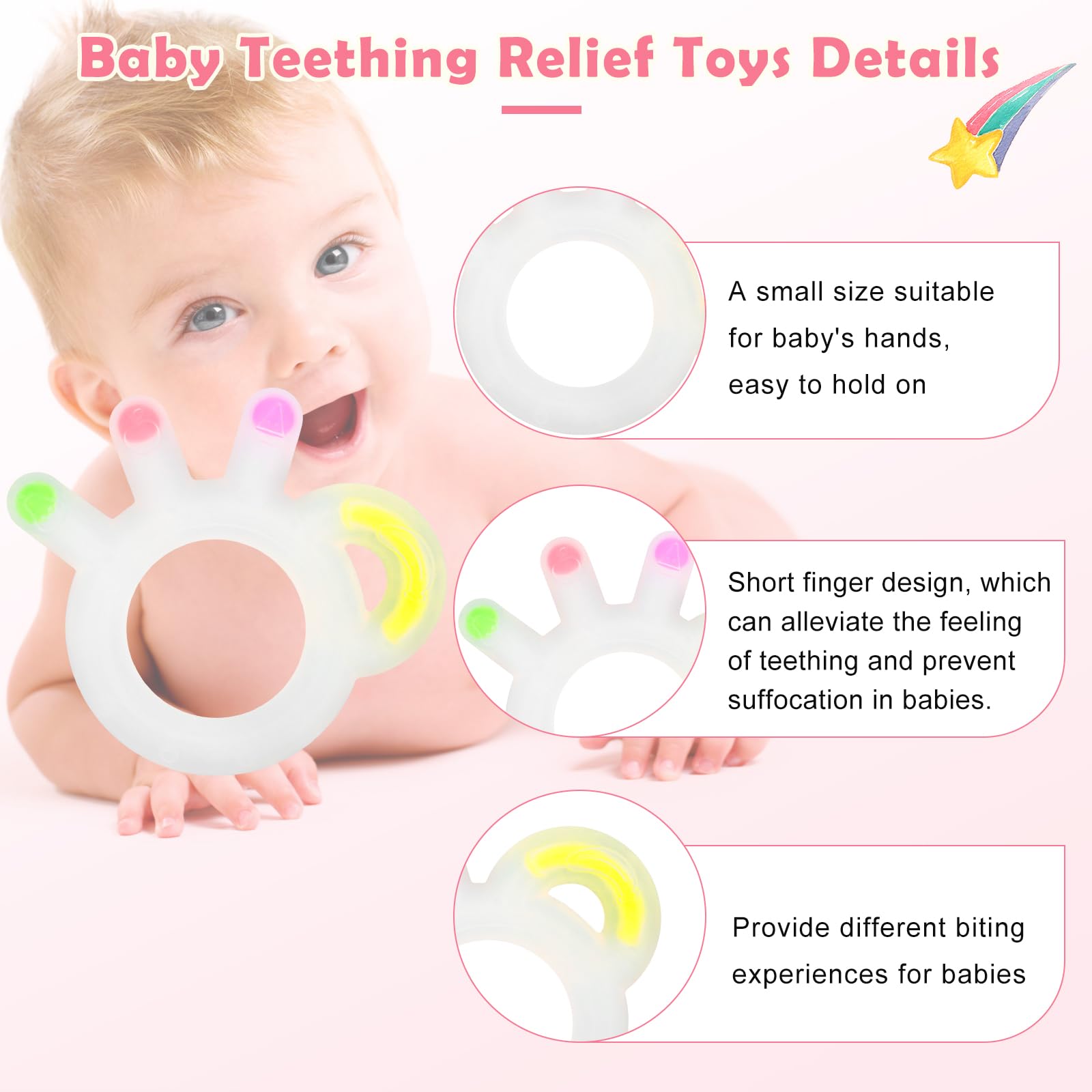 Baby Teething Toys - Food Grade Silicone Teether Rings for Soothing Sore Gums | Safe Chew Toys for Infants & Toddlers | Perfect for Home, Travel & Daycare Use