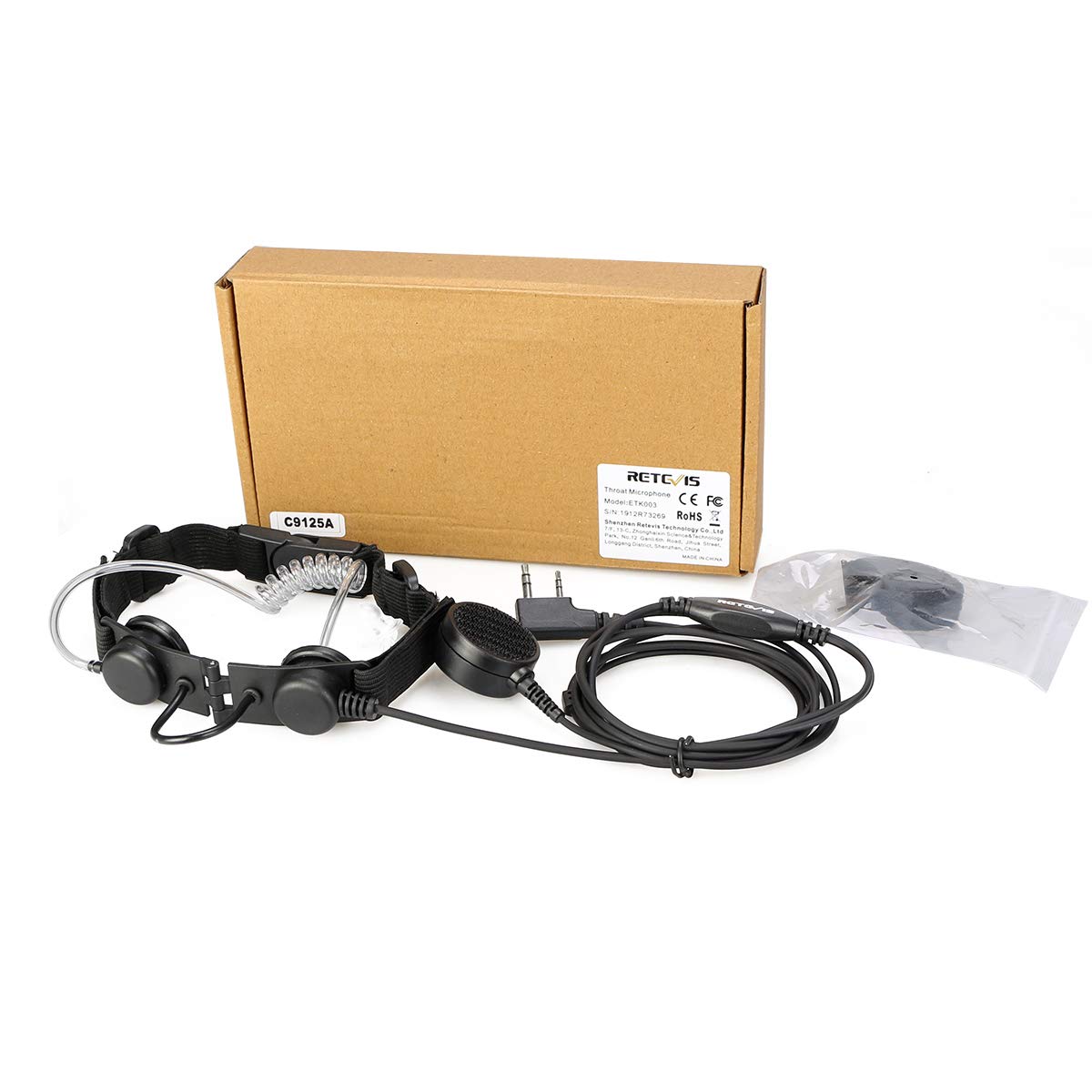 Retevis 2 Pin Throat Mic Headset - Noise Reduction Acoustic Tube with Finger PTT for RT22 RT27 H-777 Baofeng BF-888S Radios (1 Pack) - Ideal for Security, Construction & Outdoor Communication