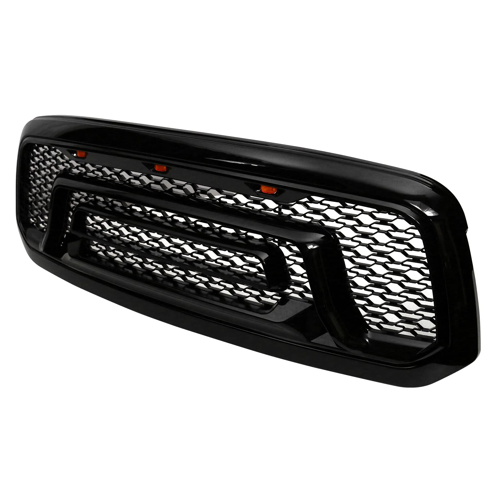FREEMOTOR802 Gloss Black ABS Plastic Front Grill with LED Light - Compatible with 2013-2018 Ram 1500 & 2019-2024 Ram 1500 Classic - Upgrade Your Truck's Style for Off-Roading & Daily Driving