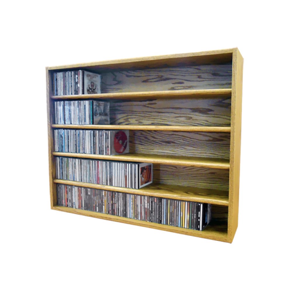 Solid Oak Wood CD Storage Cabinet - Holds 470 CDs - Honey Finish Desktop or Shelf Organizer - Perfect for Home Office, Living Room & Music Collections