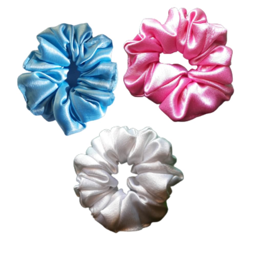 Premium Satin Hair Scrunchies for Women - Soft Elastic Hair Bands (3-Pack) - Gentle & Stylish Hair Accessories for Work, Gym, and Everyday Use