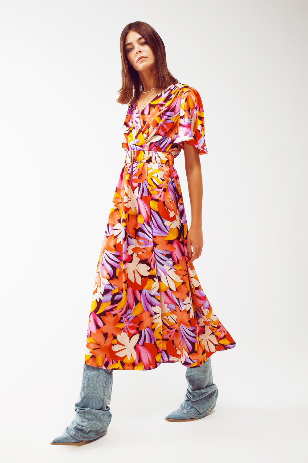 Elegant Long Pleated V-Neck Multicolor Robe - Perfect for Loungewear, Spa Days & Relaxing at Home