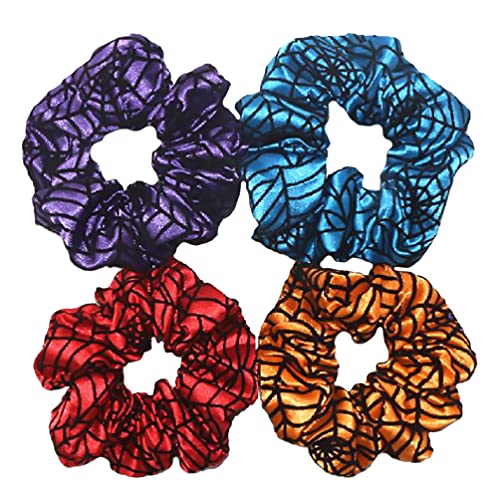 Minkissy 4pcs Hair Ties - Elastic Hair Scrunchies with Spider Web Print, Soft Ponytail Holders for Women & Girls | Perfect for School, Workout, and Daily Styling