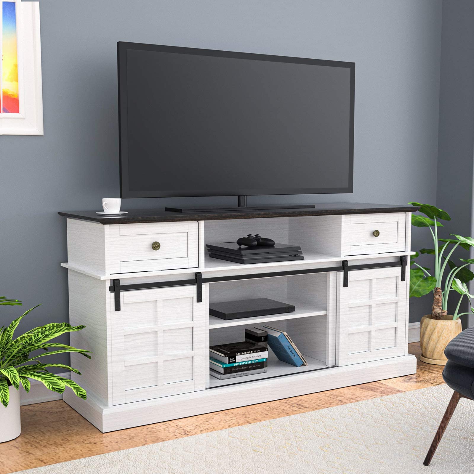 LGHM White Farmhouse TV Stand for 65 Inch TVs - 58