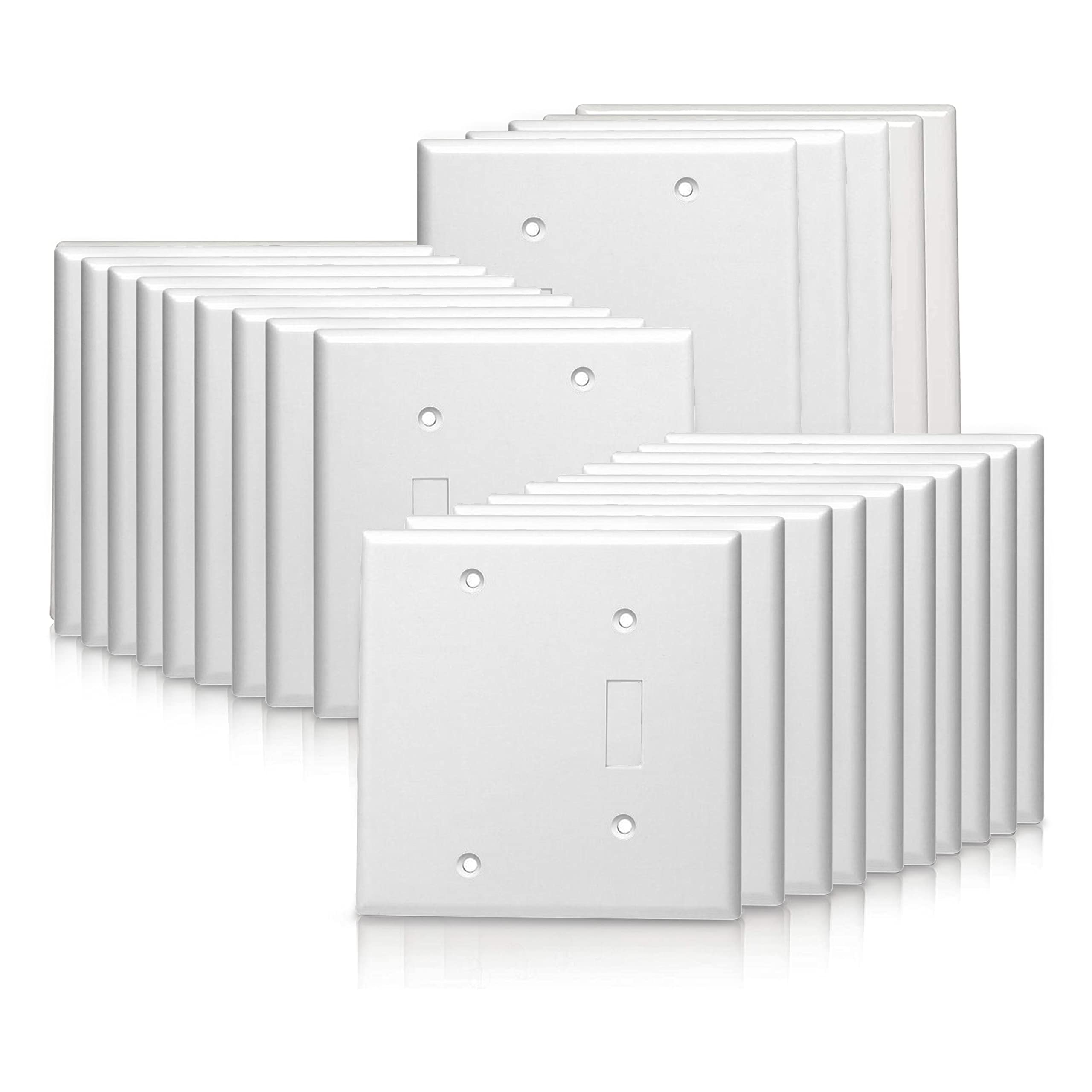 OhLectric Standard Size 2 Gang 1 Toggle 1 Blank Wall Plate - Premium Lexan Material - Pack of 25 White Decora Wall Plates - OL-41042 - Perfect for Home, Office & Commercial Electrical Installations
