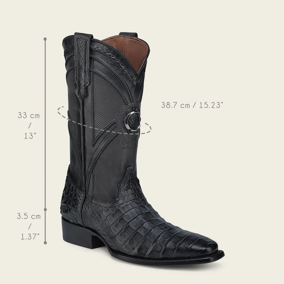 **Men's Cuadra Black Western Cowboy Caiman Boots - Genuine Leather, Comfortable & Stylish for Rodeo, Country Music Festivals & Western Fashion**