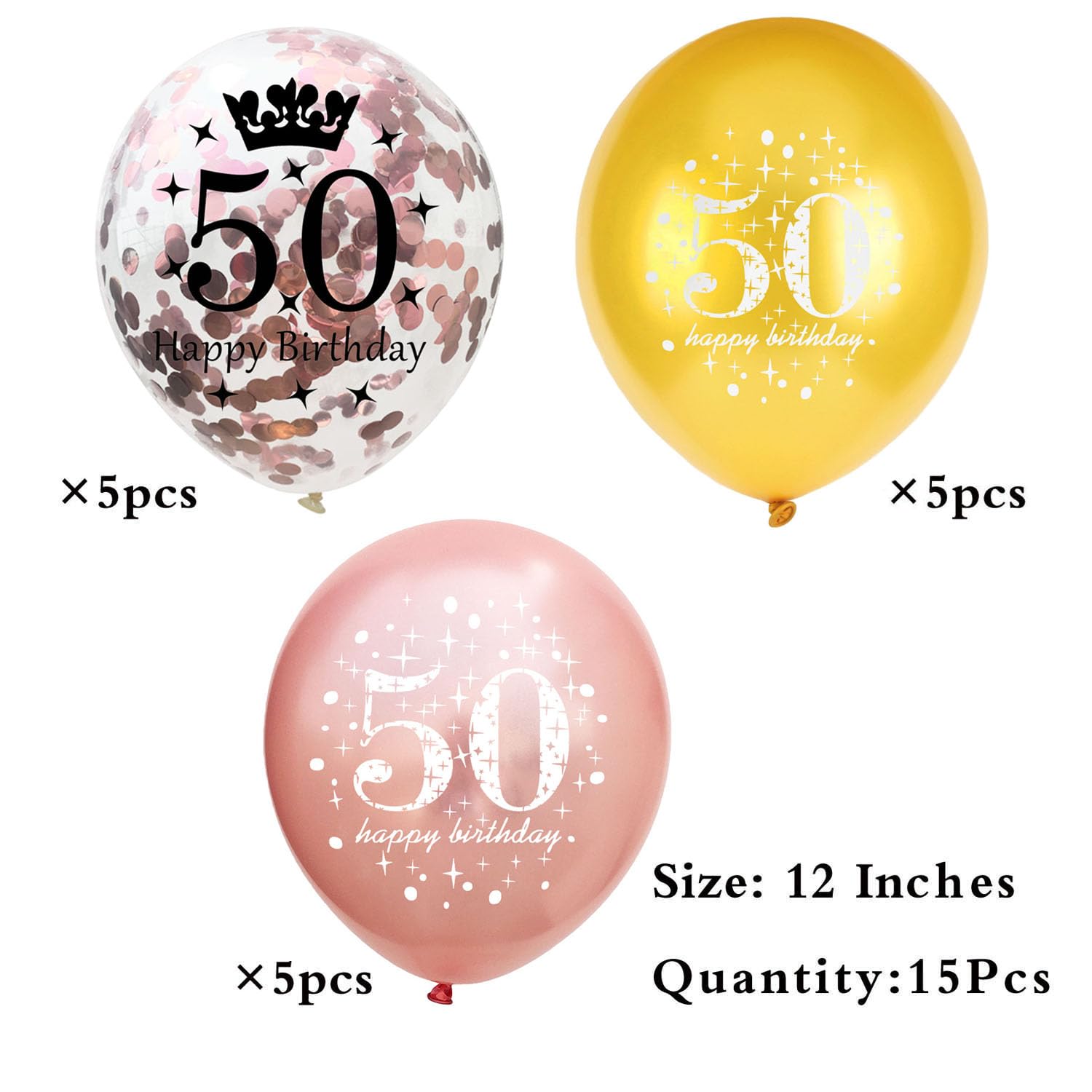 SHUNTAI Rose Gold 50th Birthday Balloons for Women - 15 Pack 12 Inch Latex Confetti Balloons - Elegant 50 Years Old Anniversary Party Decorations - Perfect for Milestone Birthday Celebrations, Surprise Parties & Photo Backdrops