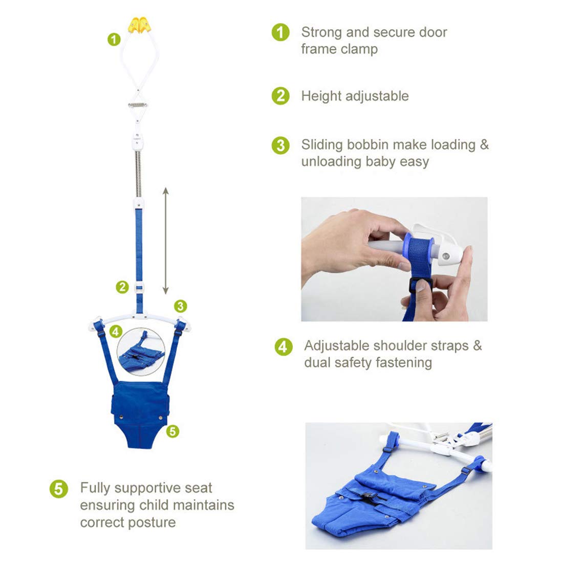 Adjustable Toddler Baby Bouncer & Walker Swing Set - Creative Door Jumper for Infants, Safe Baby Toys for Active Play (Blue) - Perfect for Indoor Fun, Motor Skills Development & Playroom Activities