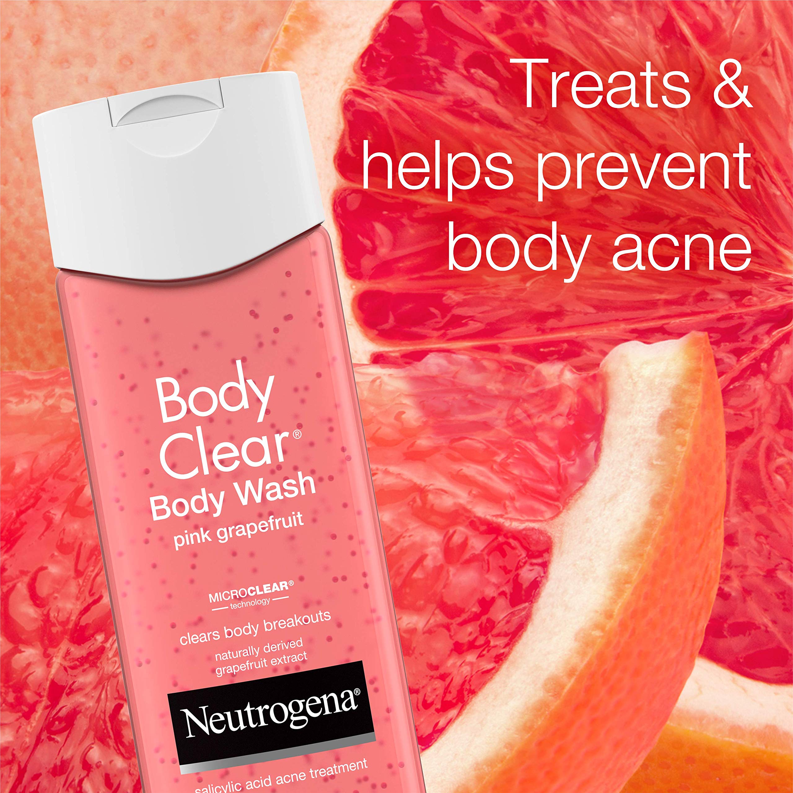 Neutrogena Oil-Free Pink Grapefruit Acne Face Wash 6.7 fl oz (3-Pack) & Body Clear Acne Treatment Body Wash 8.5 fl oz (3-Pack) - Gentle Daily Cleanser for Face & Body, Helps Prevent Breakouts - Perfect for Acne-Prone Skin & Teen Skincare Routine