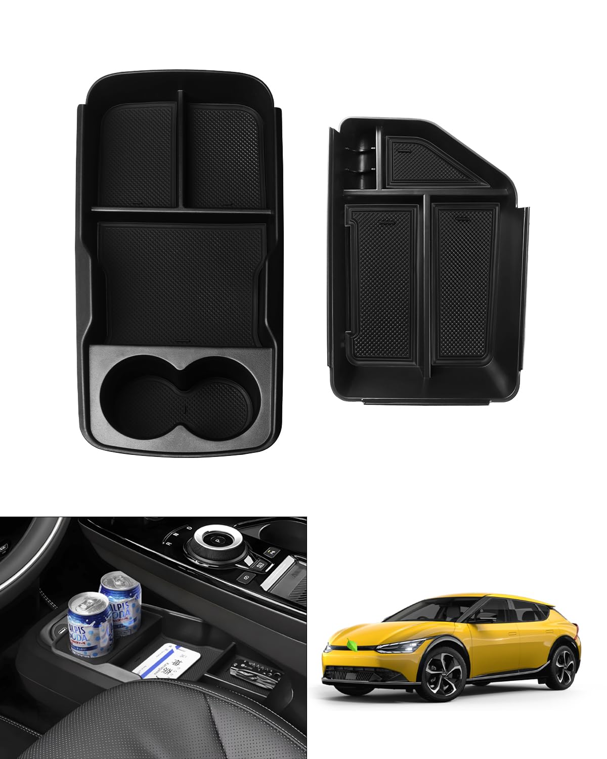 Autorder 2-Pack Center Console Organizer for Kia EV6 2022-2025 | Armrest Storage Box & Secondary Insert Tray | Car Accessories for Better Organization | Perfect for Road Trips & Daily Commute