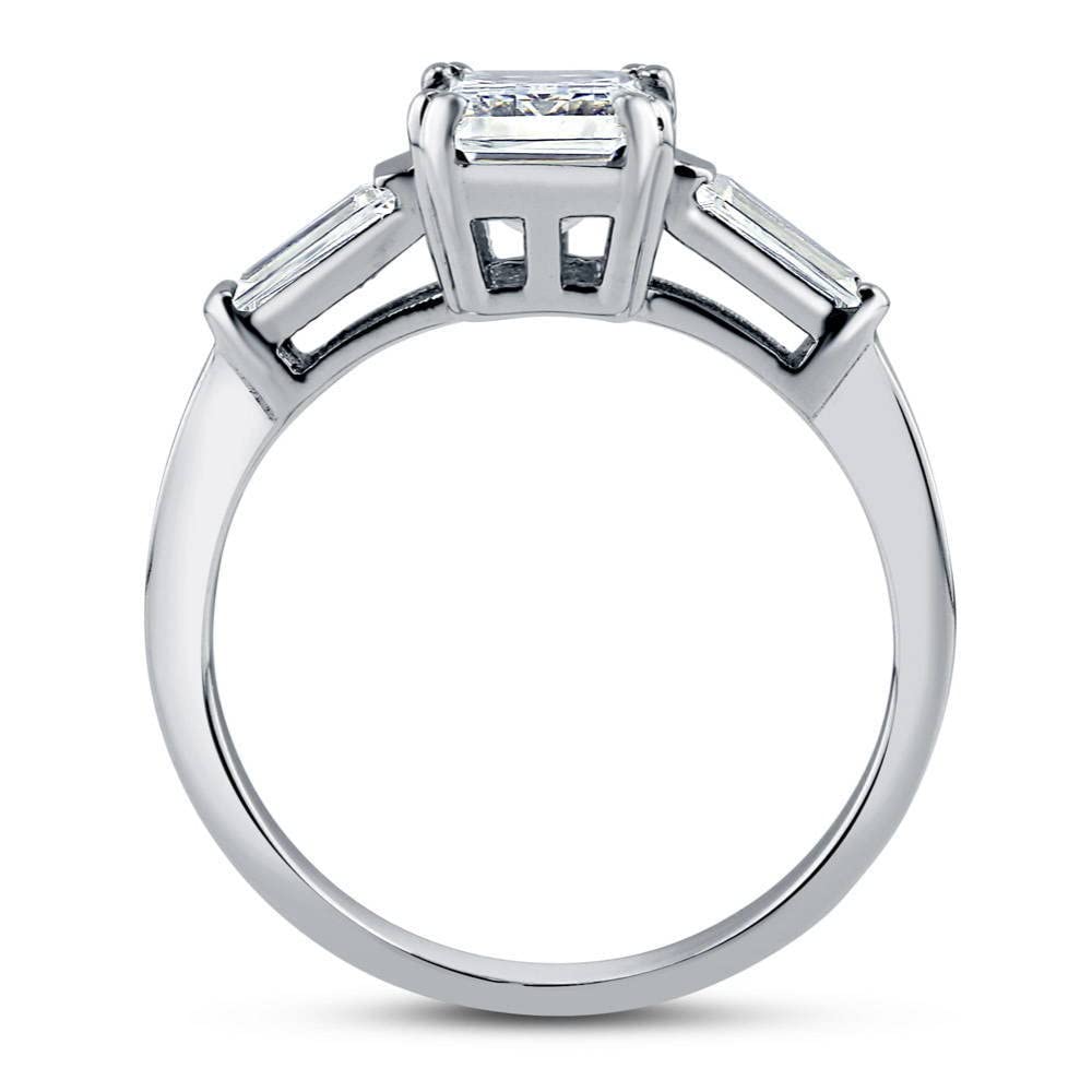 BERRICLE Sterling Silver 3-Stone Wedding & Engagement Ring 2.1ct Emerald Cut Cubic Zirconia CZ Anniversary Band for Women - Rhodium Plated Size 4-10 | Elegant Gift for Brides, Anniversary & Special Occasions