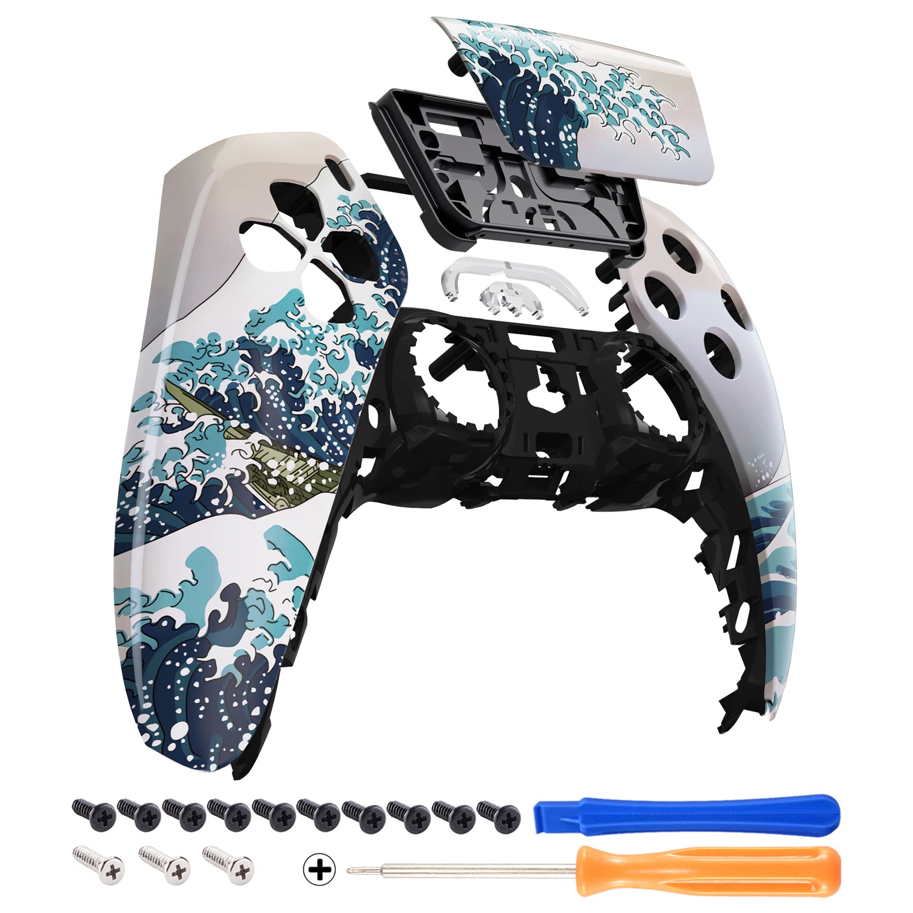 eXtremeRate eXcover The Great Wave PS5 Console Disc Edition Replacement Faceplate & Bottom Shell Case - Compatible with PS5 Controller BDM-010/020/030/040/050 - Custom Gaming Skin for Enhanced Aesthetics & Protection (PlayStation 5 Accessories)