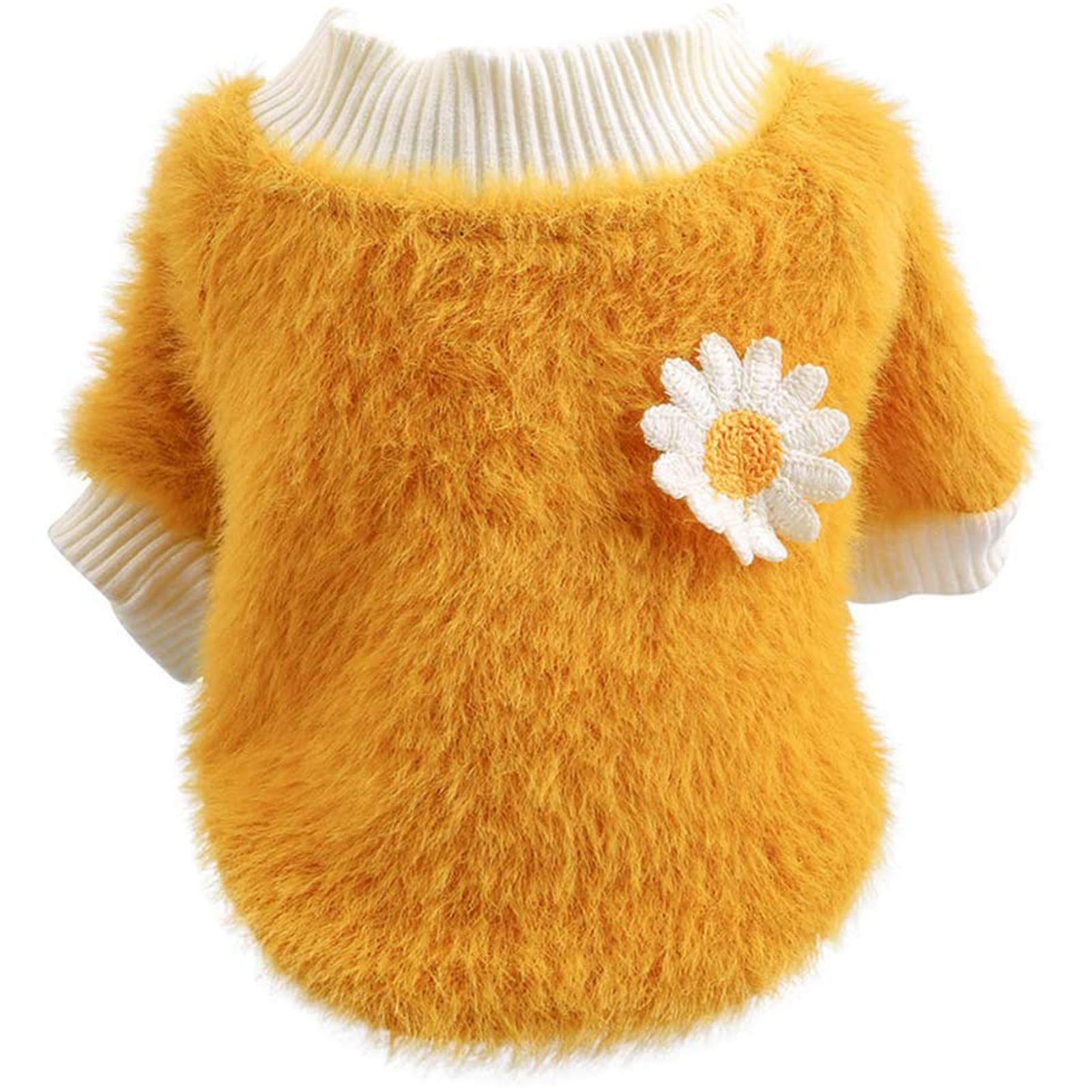 wSelio Knitted Warm Dog Sweater & Cat Sweatshirt - Winter Pet Clothes for Small Dogs & Kittens (Yellow, XL) - Cozy Outfit for Cold Weather Walks & Indoor Comfort