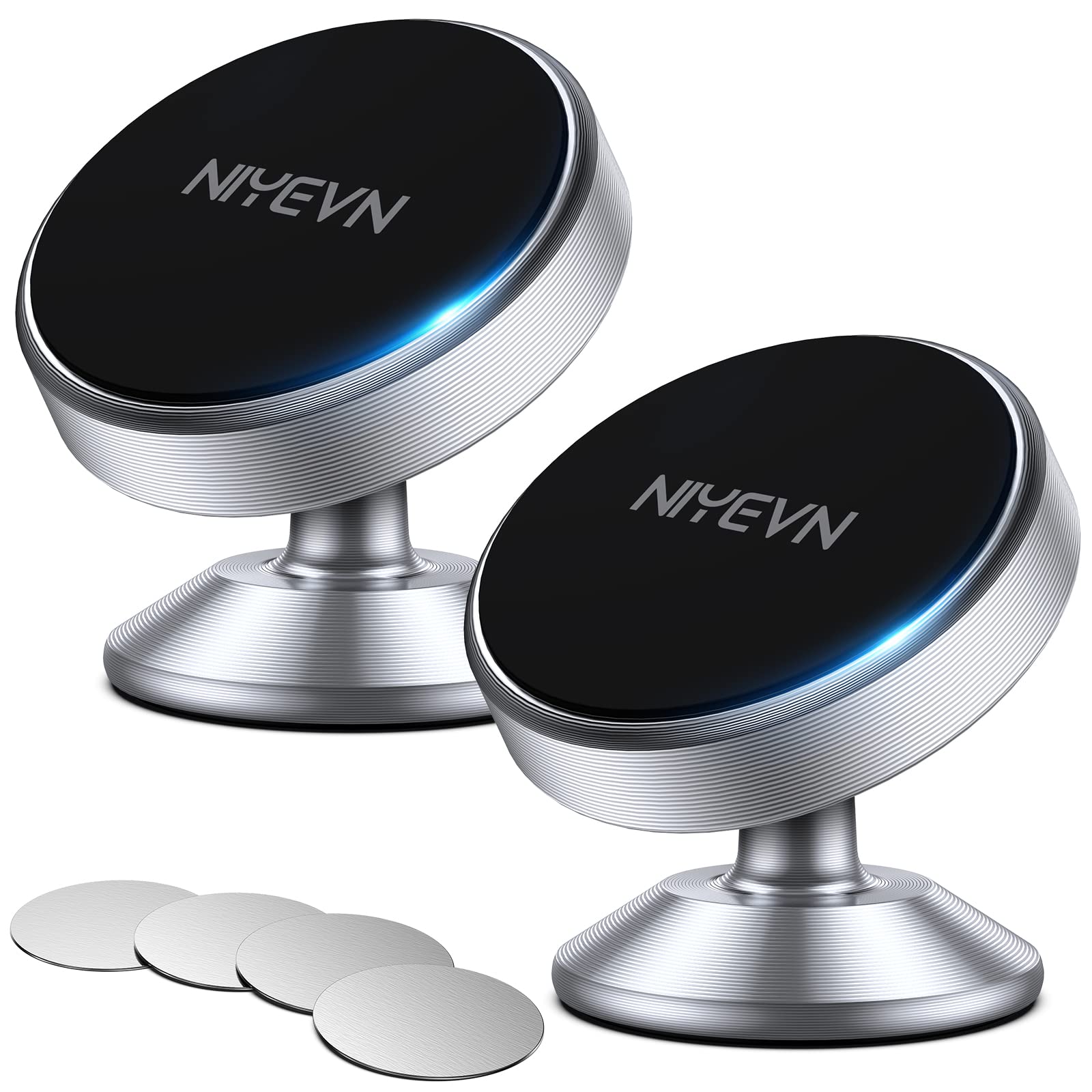 2-Pack Magnetic Phone Holder for Car - 360° Rotating Hands-Free Dashboard Mount with Strong Magnet - Universal Car Phone Mount for iPhone, Samsung & GPS Devices - Perfect for Commuting, Road Trips & Navigation (Silver)