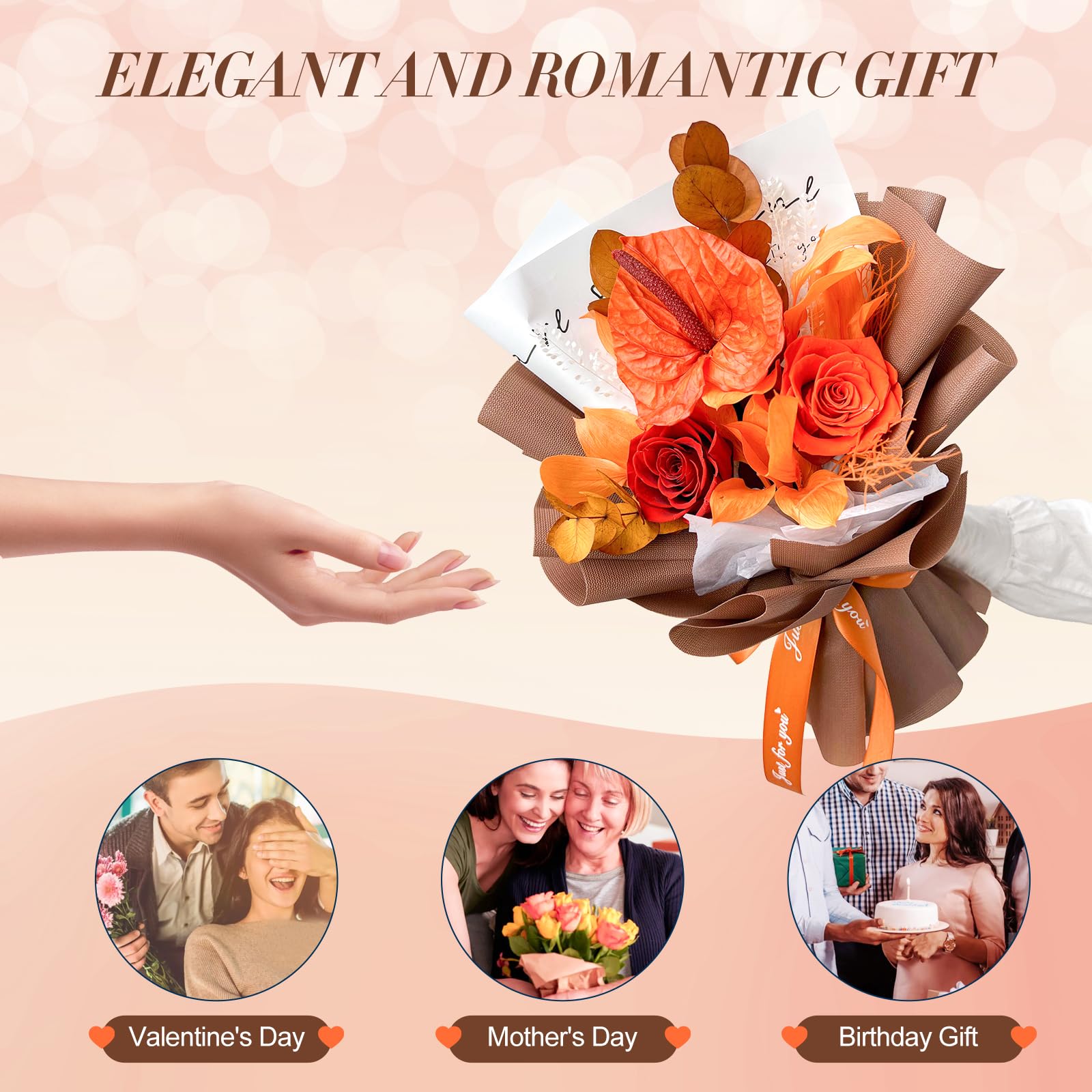 3-Year Lasting Forever Rose Bouquet - Real Touch Roses for Birthdays, Sympathy, Anniversaries | Perfect Gift for Women, Mom, Grandma, Wife & Friends | Home Decor, Wedding Centerpiece, Romantic Gift Idea