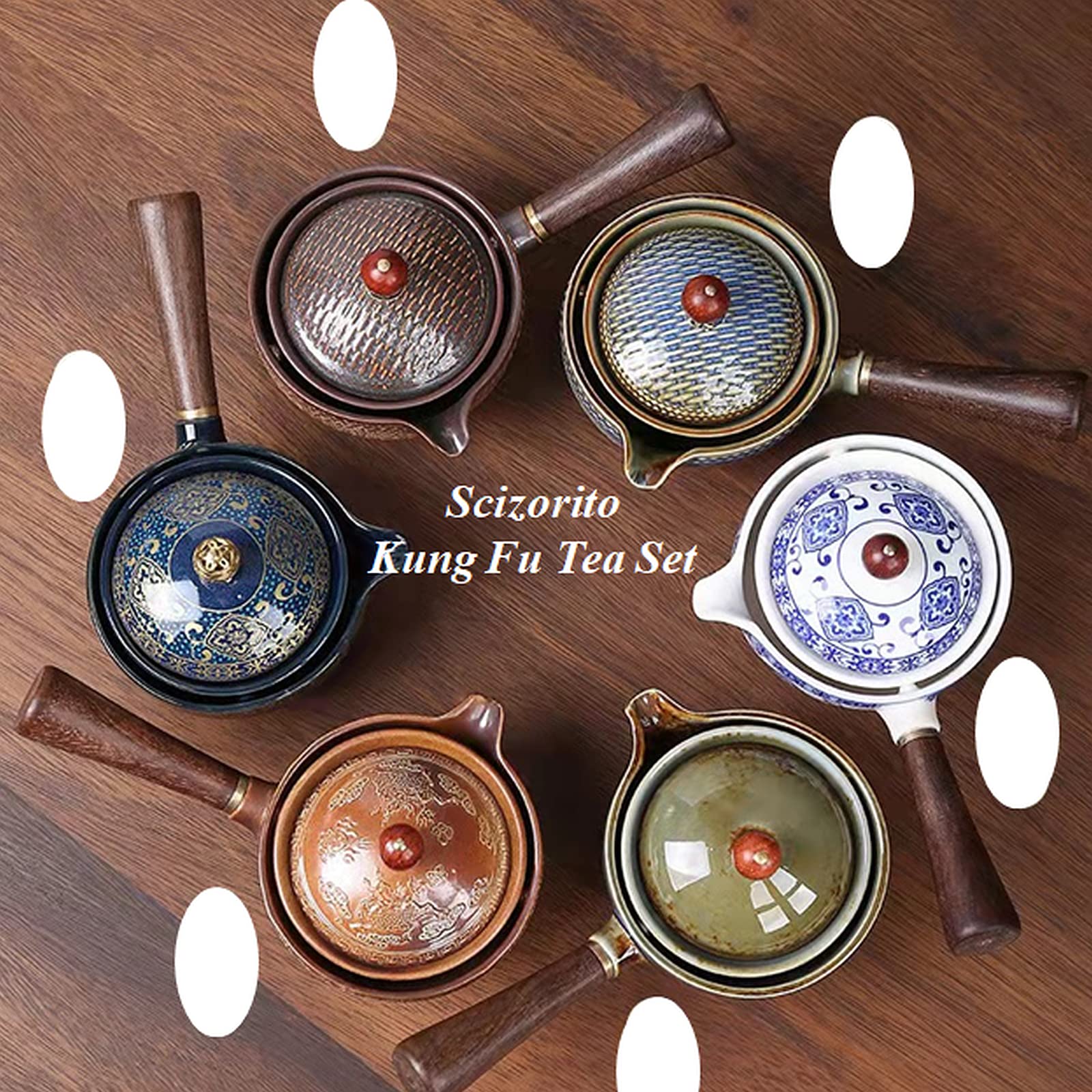 Premium Ceramic Travel Tea Set - 360° Rotating Teapot with Infuser, 4 Cups & Bamboo Tray - Portable Chinese Kungfu Tea Gift Set with Carrying Case (Kiln Fired) - Perfect for Camping, Office & Home Tea Ceremonies