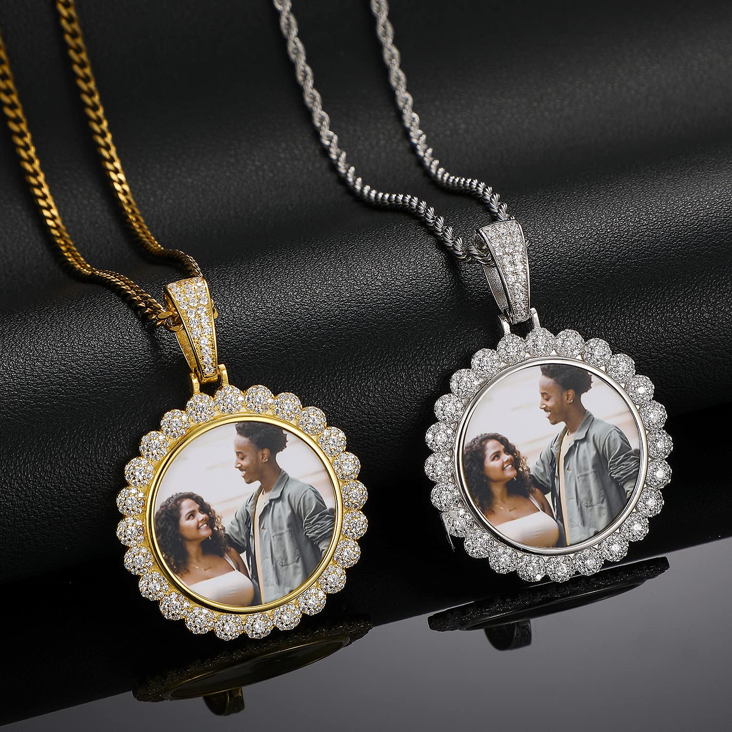 925 Sterling Silver Custom Sunflower Photo Necklace for Women - Personalized Engraved Picture Pendant with Gift Box - Hip Hop Jewelry for Girlfriend, Wife, Anniversary & Valentine's Day Gifts