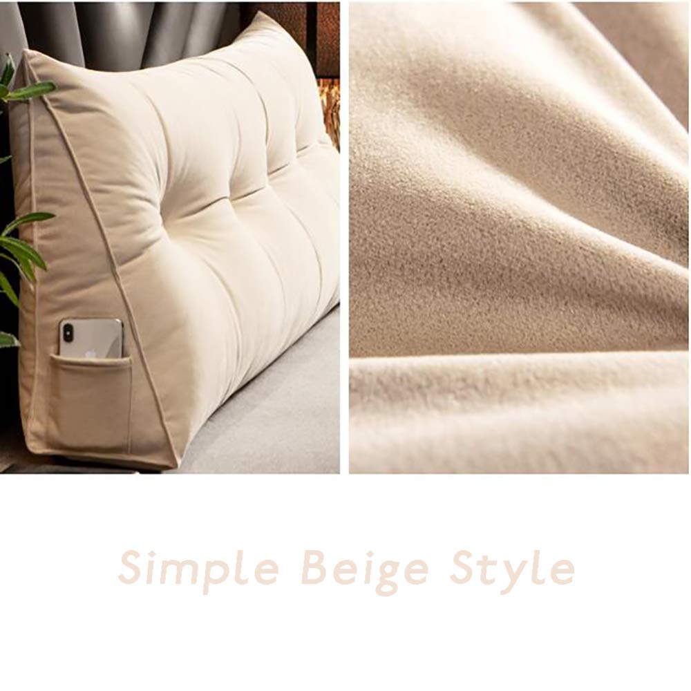 Velvet Sofa Bed Cushion - Large Wedge Pillow for Tatami & Floor (80x50cm) | Removable & Washable Cover | Simple Beige | Perfect for Lounging, Reading & Relaxing