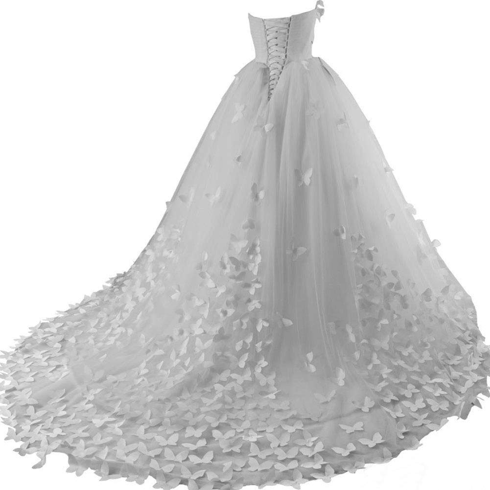 Elegant Women's Tulle Wedding Dress Ball Gown A-Line Bridal Gown with Butterfly Details - Perfect for Bridal Showers, Weddings & Formal Events
