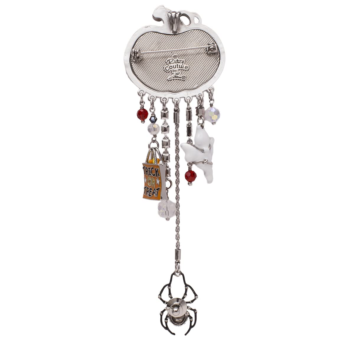 Ritzy Couture Women's Halloween Enamel Jack O' Lantern Drop Dangle Brooch Pin - Silver Tone Jewelry for Costume Parties & Spooky Outfits