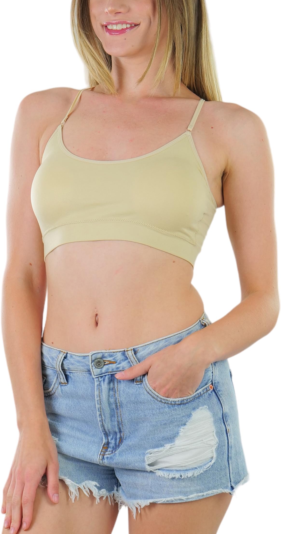 ToBeInStyle Women's Seamless Spaghetti Strap Sports Bra - Supportive Activewear for Yoga, Running & Gym Workouts
