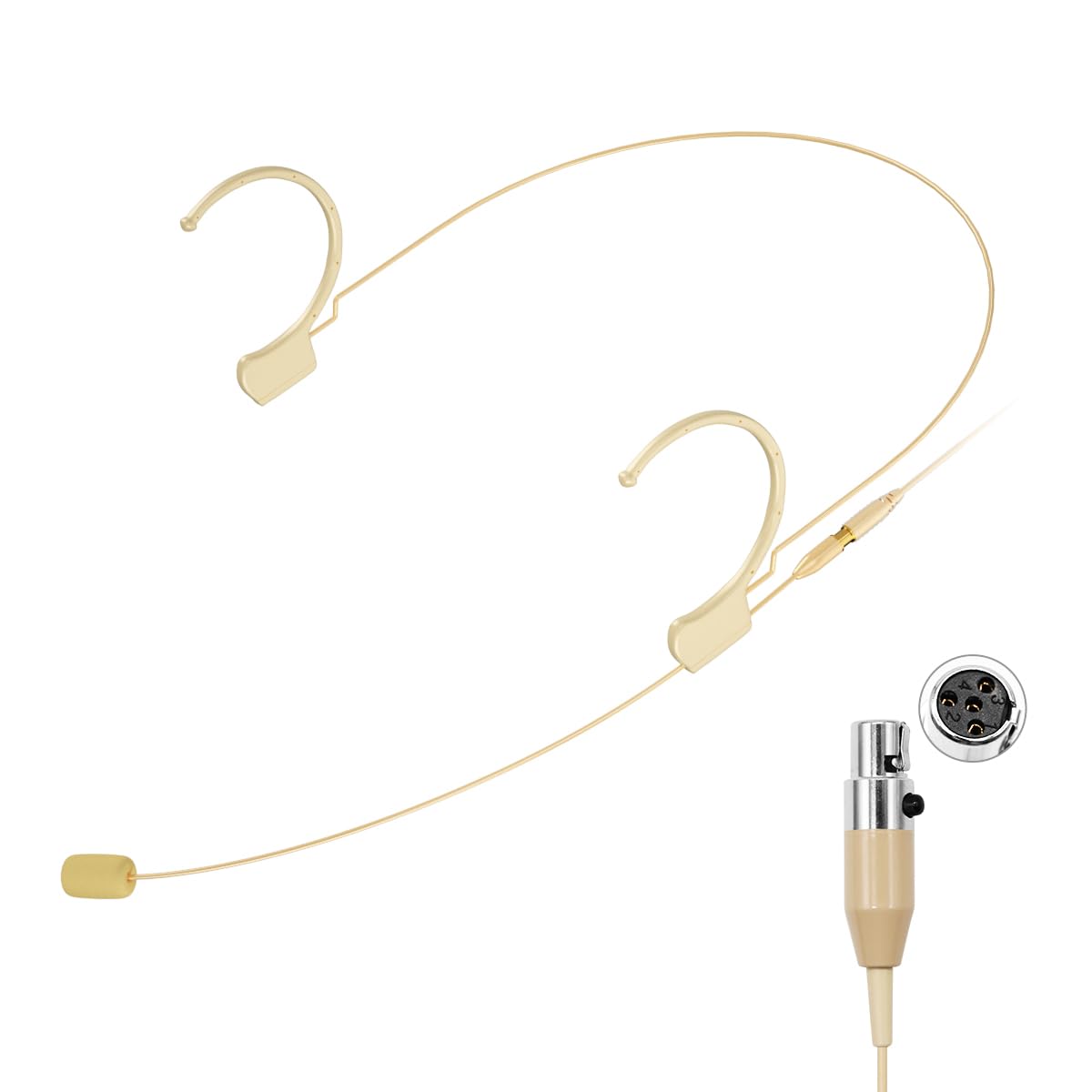 Professional Over-Ear Headset Microphone with Condenser Mic - Compatible with Shure Wireless System Bodypack Transmitter - Ideal for Performances, Theater, Lectures, Public Speaking & Live Events - Beige D4 Model by KIMAFUN