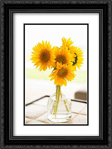 15x18 Black Ornate Framed Sunflowers in Small Vase Art Print - Double Matted Museum Quality Wall Decor for Living Room, Bedroom & Office