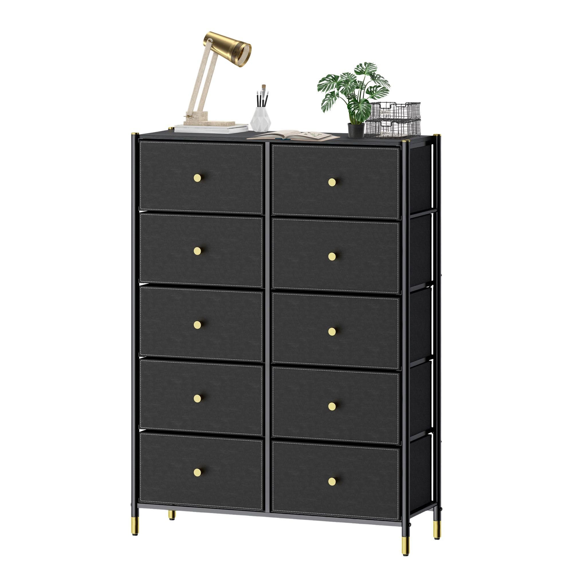Black & Gold Dresser for Bedroom - 6 Drawer Chest of Drawers, Kids Dresser & Nursery Storage Furniture - Perfect for Baby Room, Child's Bedroom & Home Organization