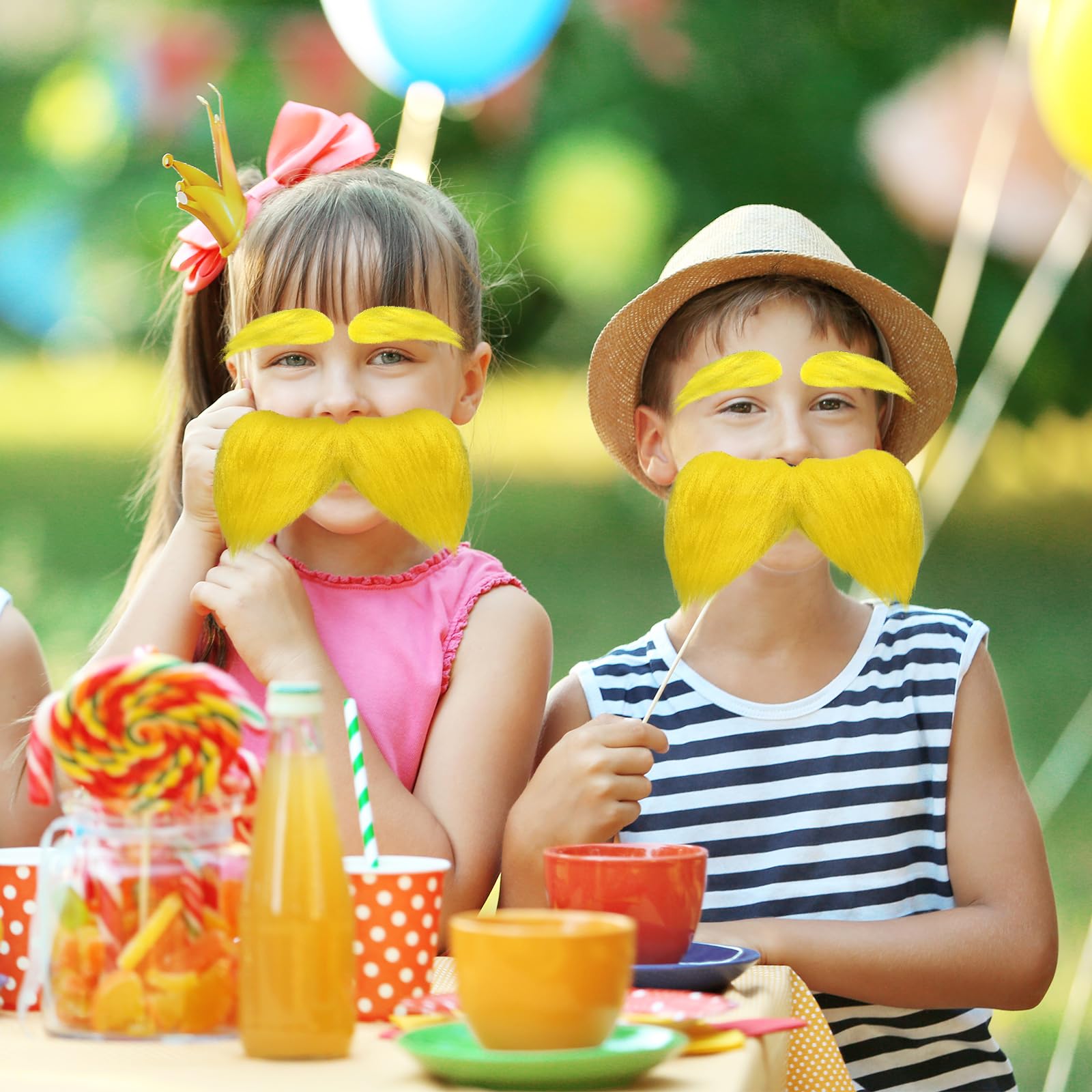 Funny Yellow Fake Mustache and Eyebrows Set - Cosplay Costume Accessories for Men & Women - Perfect for Halloween, Parties, and Themed Events