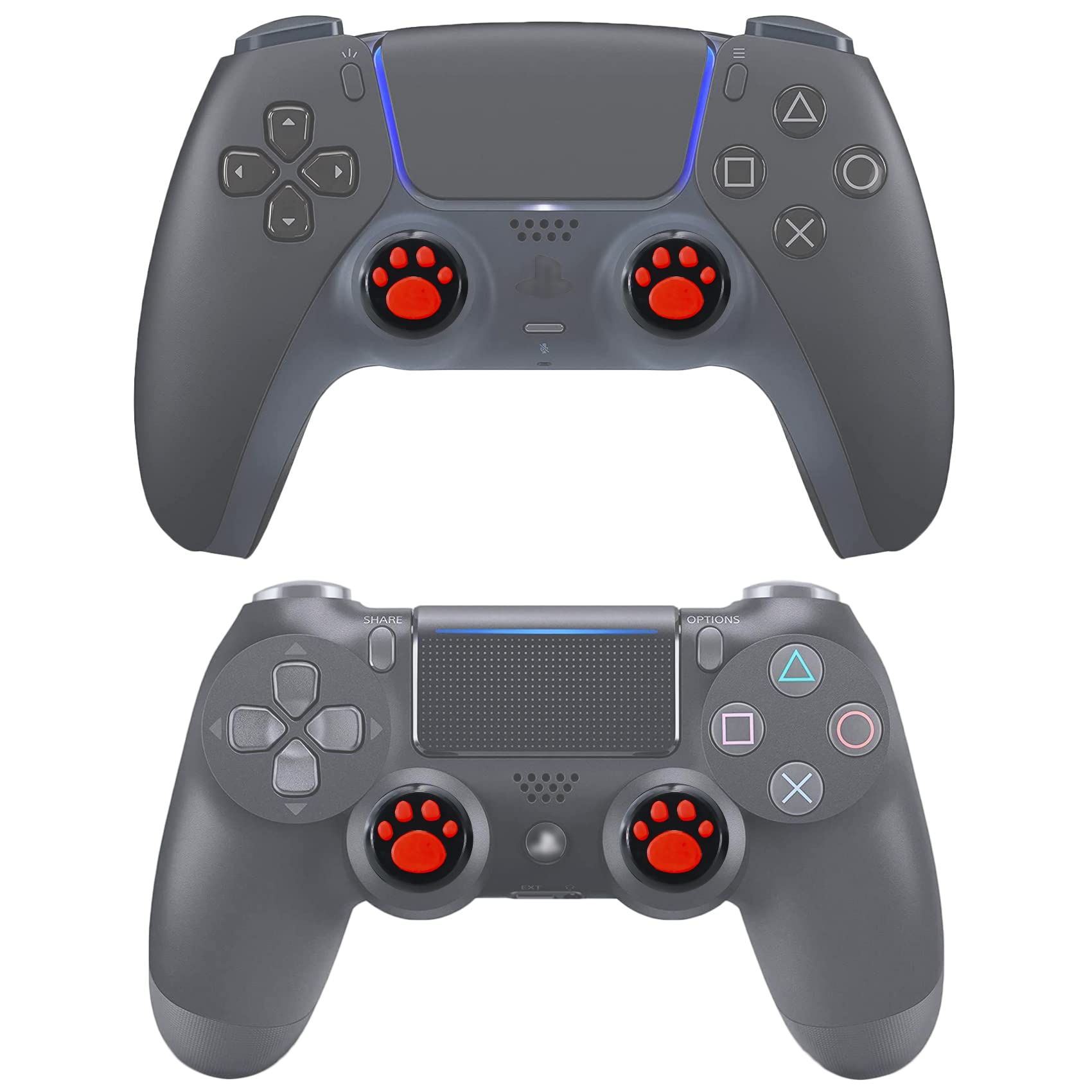 9CDeer Performance Joystick Analog Stick Thumb Grip Set of 6 Pieces - Compatible with PS5, PS4, Xbox Series X/S, Xbox One, Switch Pro Controller - Cat Paw Design in Black & Red - Perfect for Gaming, Esports & Long Play Sessions