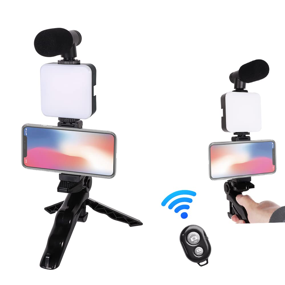 Samadex Vlogging Kit - Portable Microphone with LED Light & Stand for Smartphone Recording - Perfect for YouTube & TikTok Videos