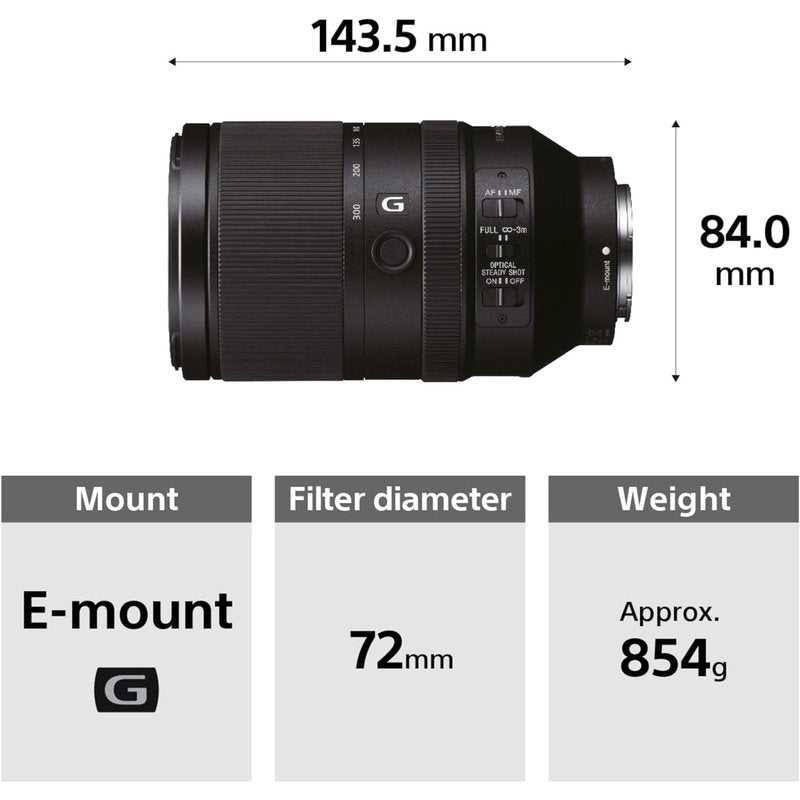 Sony FE 70-300mm F4.5-5.6 G OSS Full Frame E-Mount Telephoto Zoom Lens for Portrait, Wildlife & Sports Photography