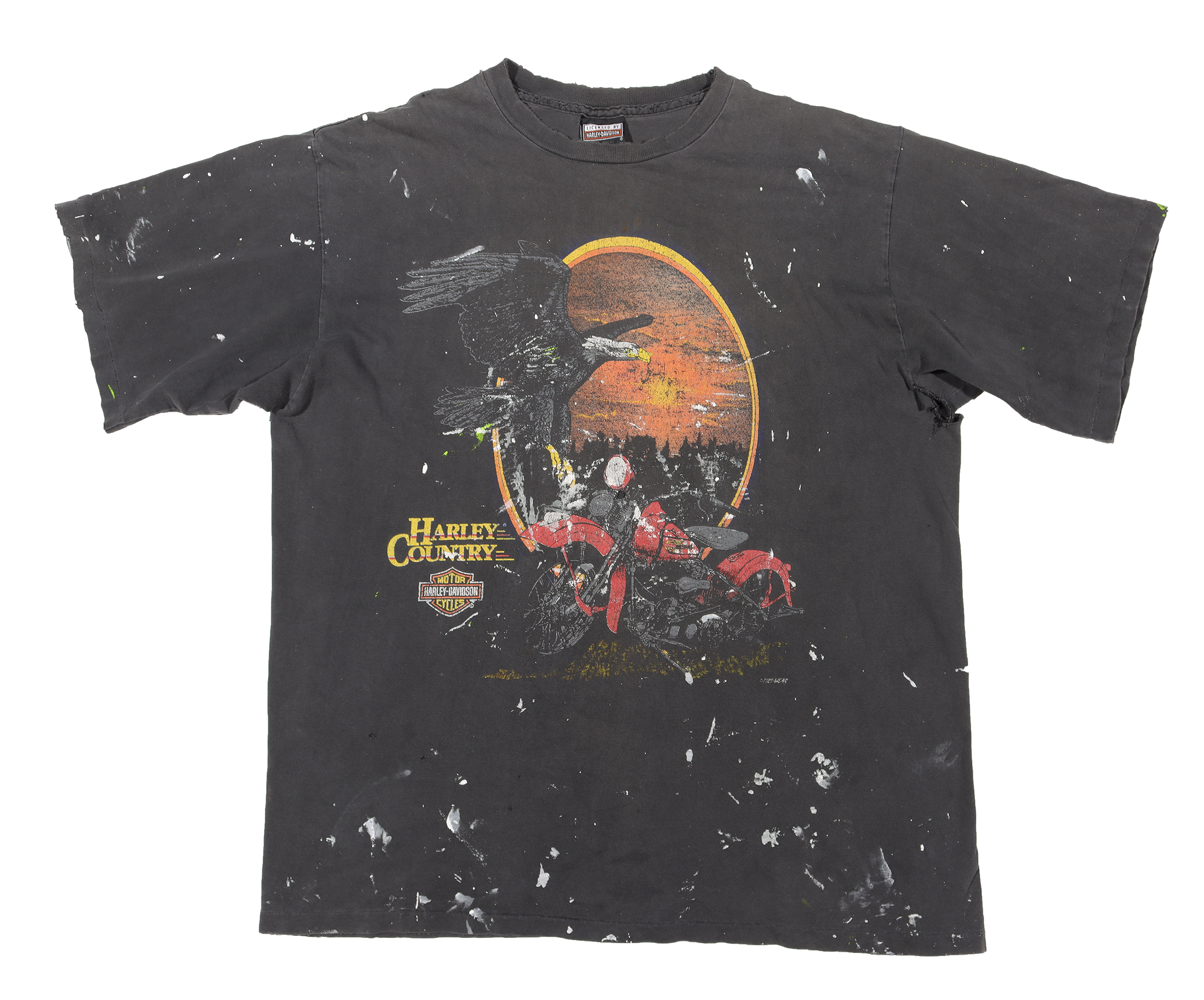 Vintage 1990s Harley Davidson Paint Splatter Graphic T-Shirt - Retro Motorcycle Tee for Bikers & Collectors - Perfect for Riding, Concerts & Casual Wear