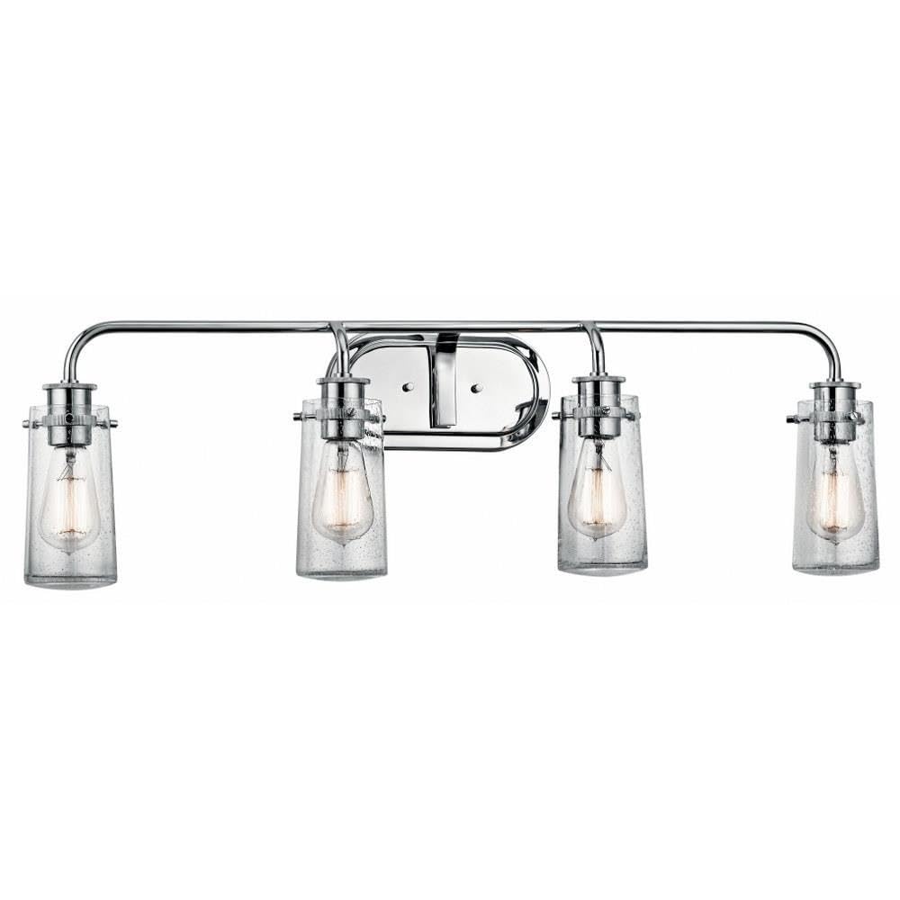 KICHLER Braelyn 44 Inch 4-Light Bathroom Vanity Light Fixture with Clear Seeded Glass Shade in Chrome Finish - Perfect for Modern Bathroom, Dressing Room, and Makeup Area Lighting