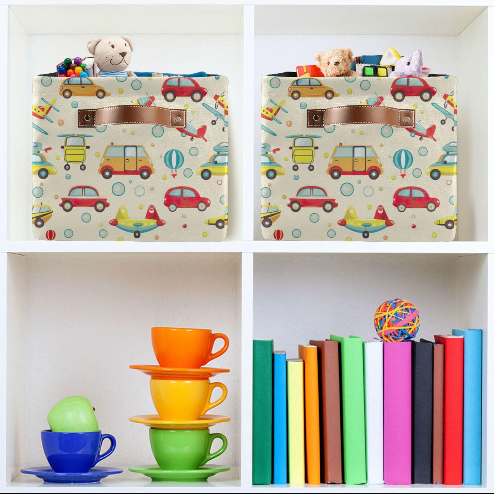 Foldable Cartoon Car Storage Bins with Handles (2-Pack) - Large Square Multi-Functional Organizer for Toys, Books & Clothes | Perfect for Kids' Room, Nursery & Closet Organization
