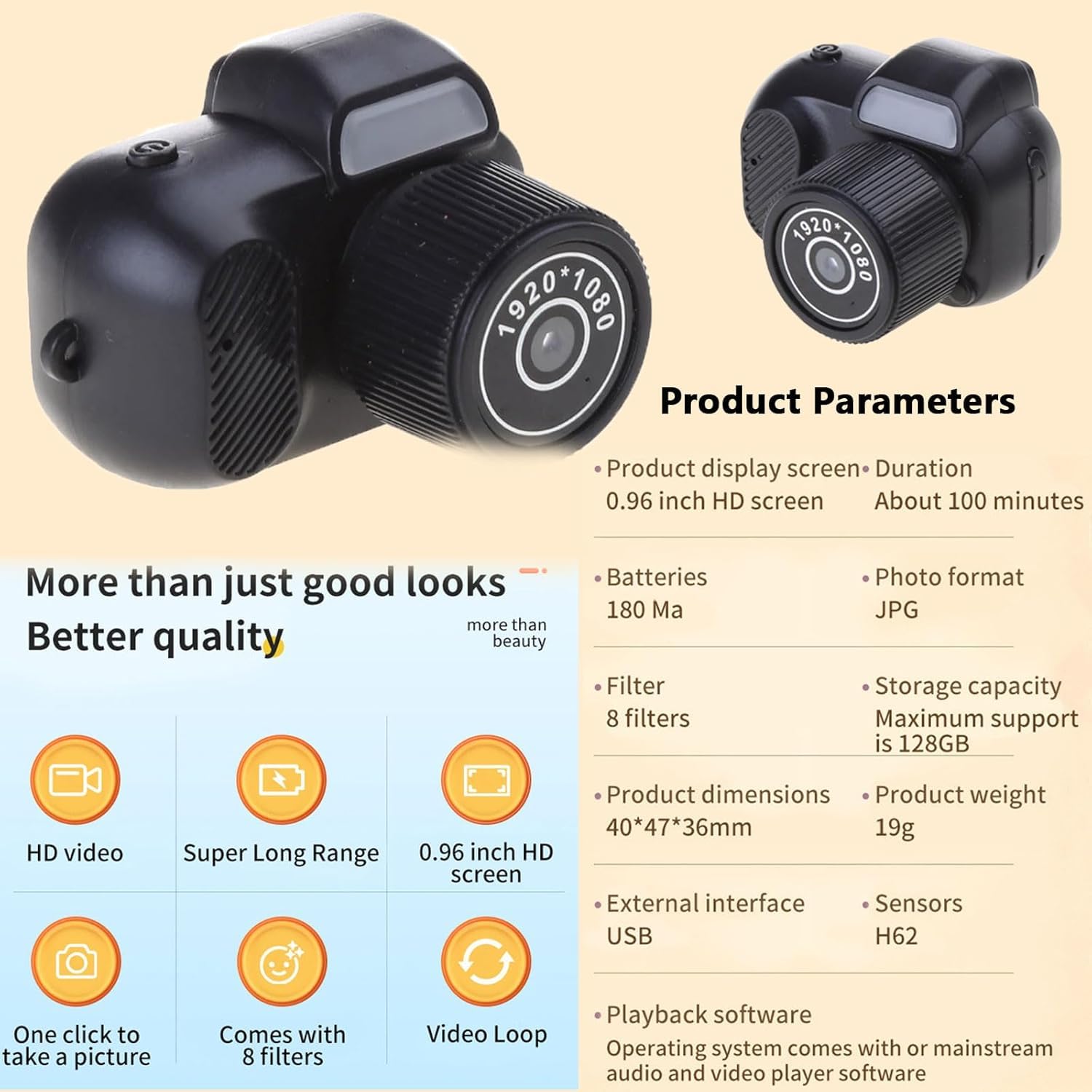 Niblido 2024 Keychain Camera - 1080P HD Mini Sports Camera with 100 Mins Battery Life, Portable Keychain Video Recorder for Students, Outdoor Adventures & Everyday Photography