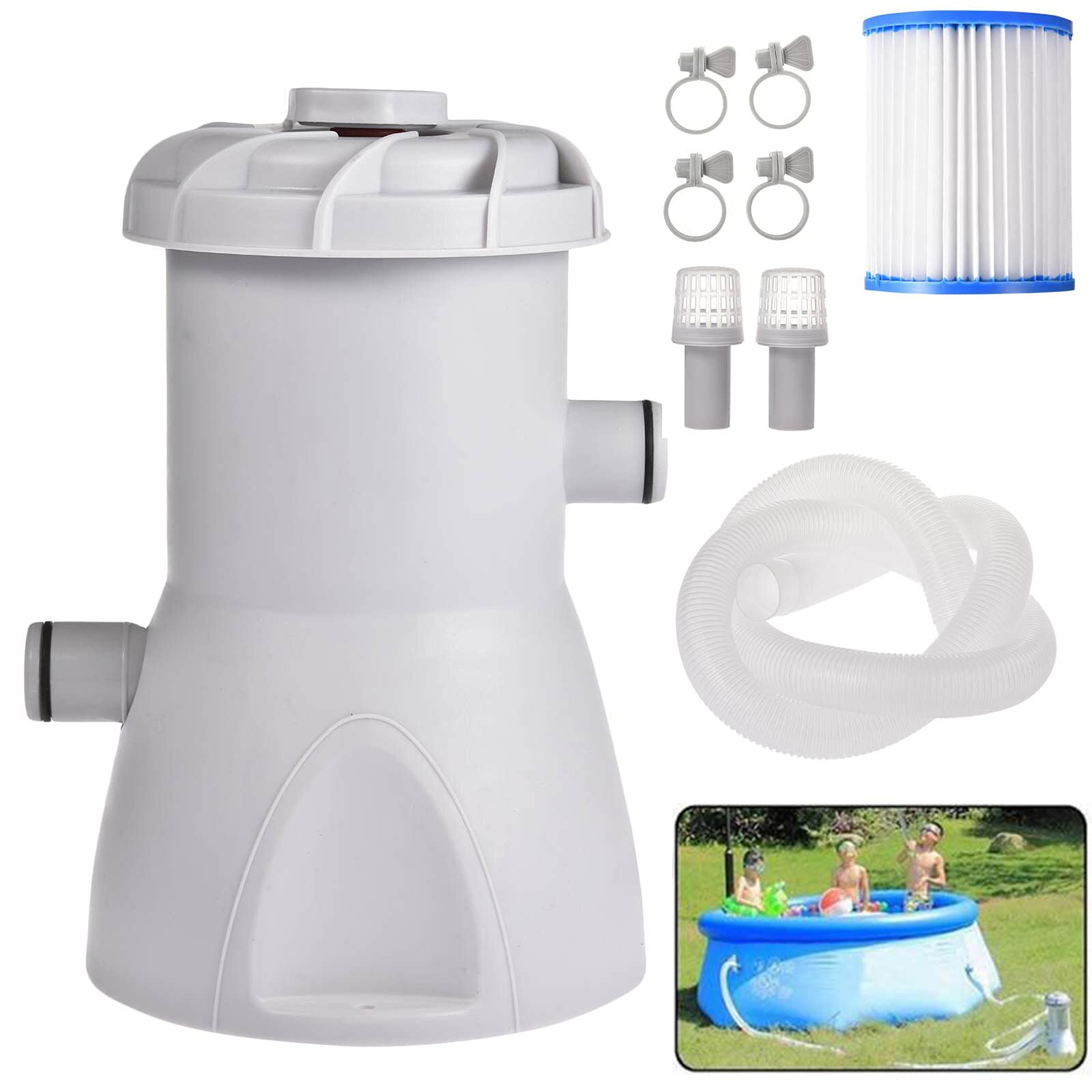 WANLN 800 Gallon Cartridge Pool Filter Pump System Kit with Cleaning Tool & Replacement Filter Cartridge for Inflatable Pools - Perfect for Backyard, Above Ground & Household Swimming Pool Maintenance
