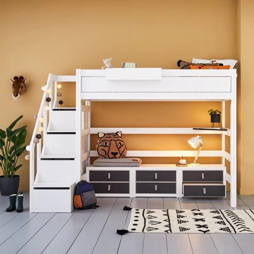 High Sleeper Loft Bed with Staircase - 177cm Sturdy Metal Frame for Teens & Adults - Perfect for Small Bedrooms, Dorms & Studio Apartments