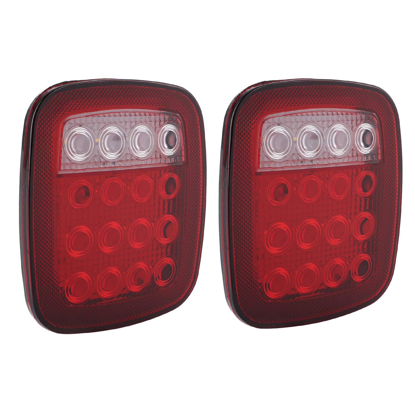 16LED Red & White Dual Color Square Tail Light Brake Lamp for Jeep Wrangler JK TJ CJ YJ (1976-2006) - Waterproof LED Reverse & Side Marker Lights for Off-Road Trailers & Trucks