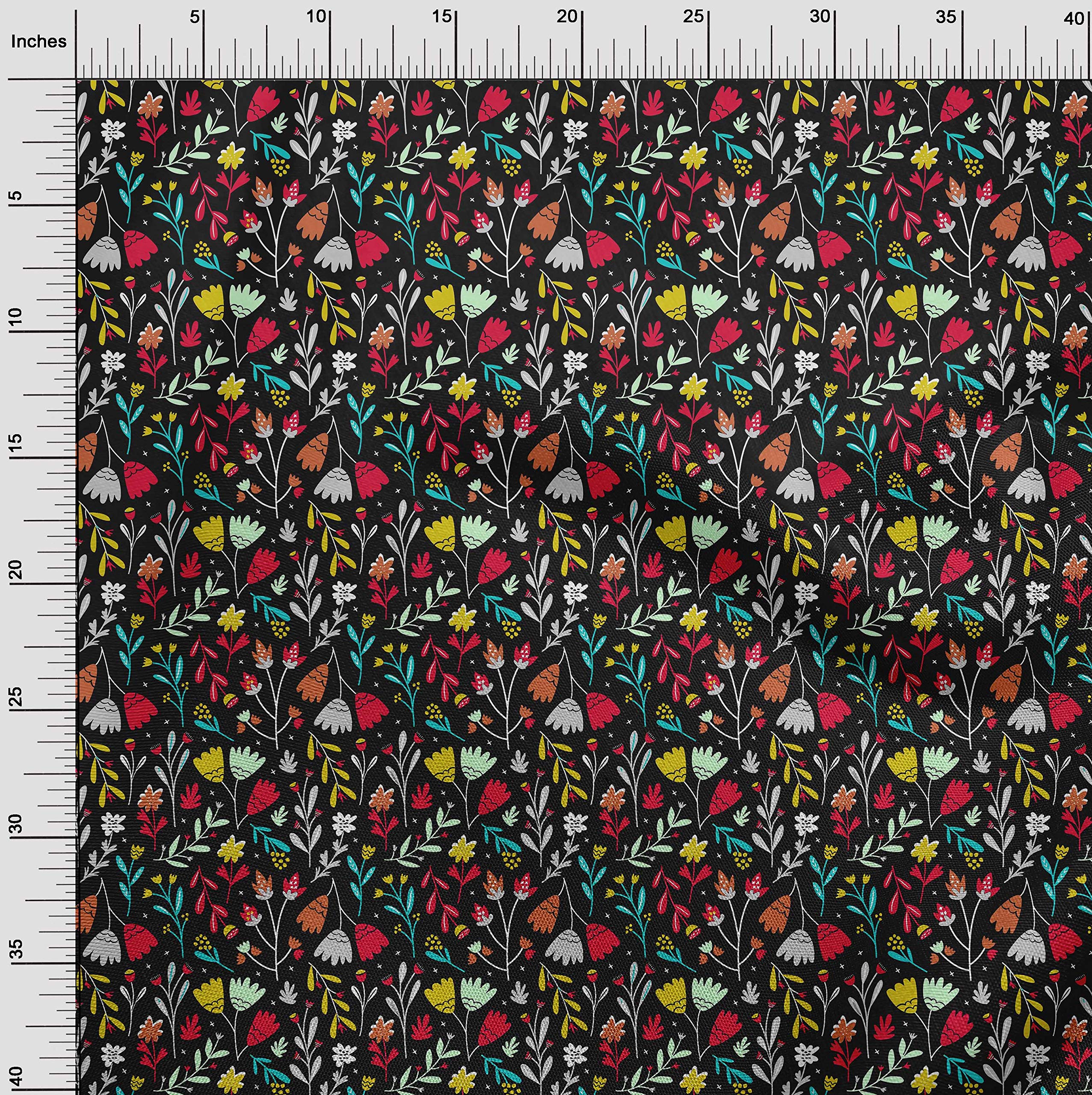 oneOone Viscose Chiffon Black Fabric with Leaves & Floral Print - 42