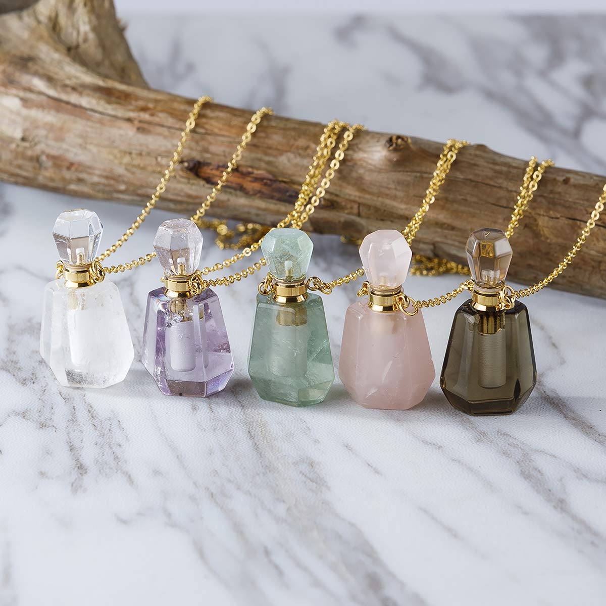 Gemstone Crystal Perfume Bottle Necklace - Aromatherapy Essential Oil Diffuser Pendant for Women, Travel Fragrance Locket Jewelry Gift for Her | Perfect for Yoga, Meditation, Dating & Daily Wear