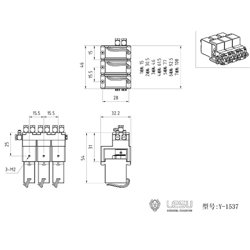 1/2/3/4/5/6/7 Channel Hydraulic Brass Directional Control Valve for 1/14 Scale RC Excavator, TAMIYA Dump Truck & DIY Loader - Ideal for Model Construction, RC Vehicle Hydraulic Systems & DIY Projects