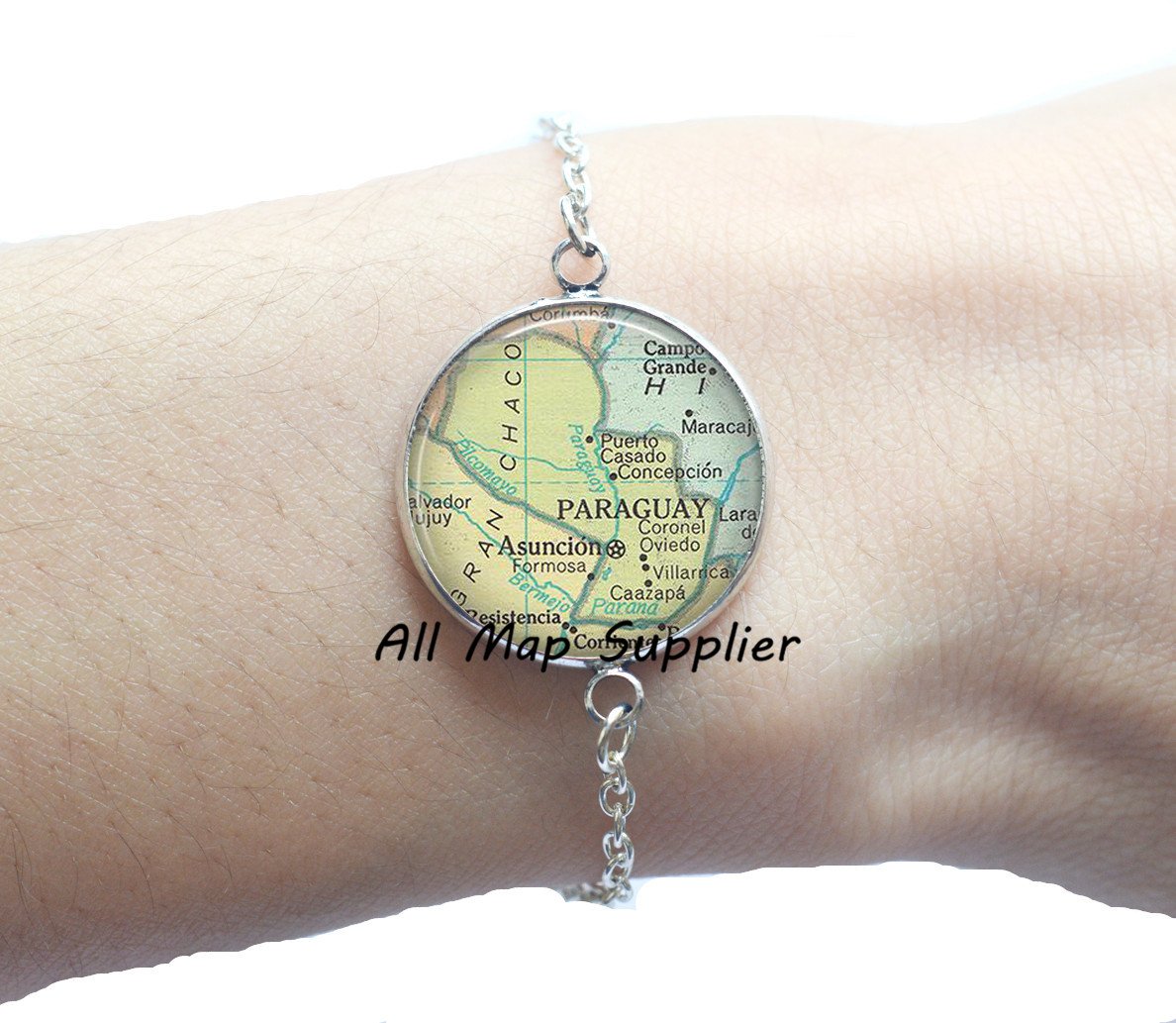 Charming Paraguay Map Bracelet - Handmade South America Jewelry with Asunción Detail | Perfect for Travel Lovers & Cultural Gifts (AO148)
