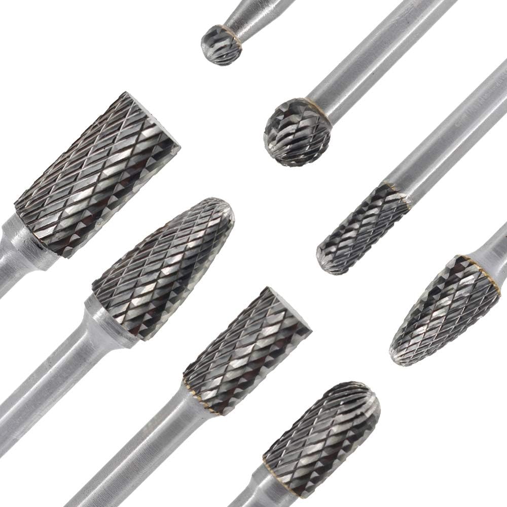 JESTUOUS 8-Piece Carbide Burr Set - 1/4 Inch Shank Double Cut Rotary Files for Metal Grinding, Polishing & Carving - Professional Die Grinder Drill Bits Kit for Metalworking, Woodworking & DIY Projects