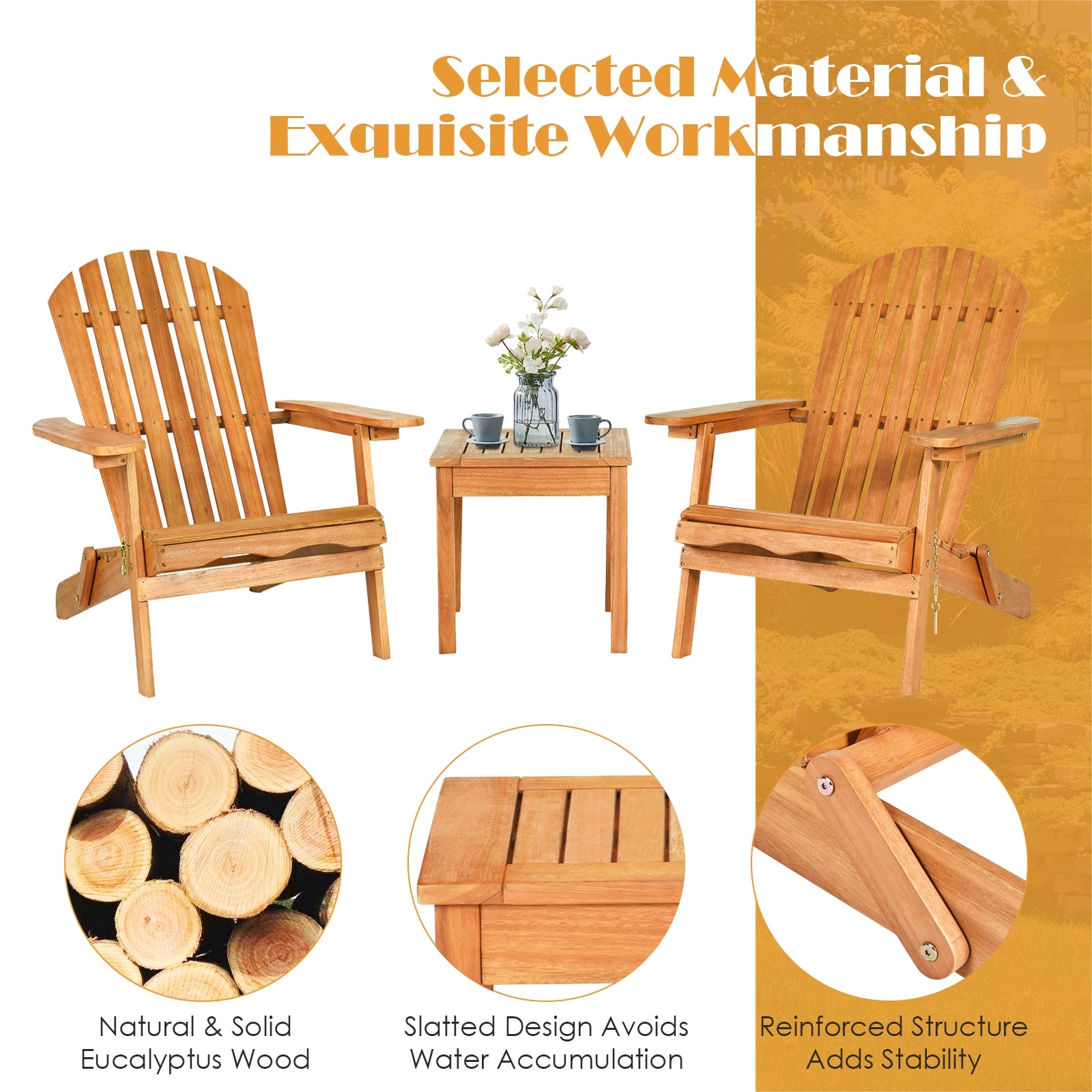 Costway 2-Piece Adirondack Chair Set with Widened Armrests & Side Table - Outdoor Patio Furniture for Garden, Deck, Poolside Relaxation