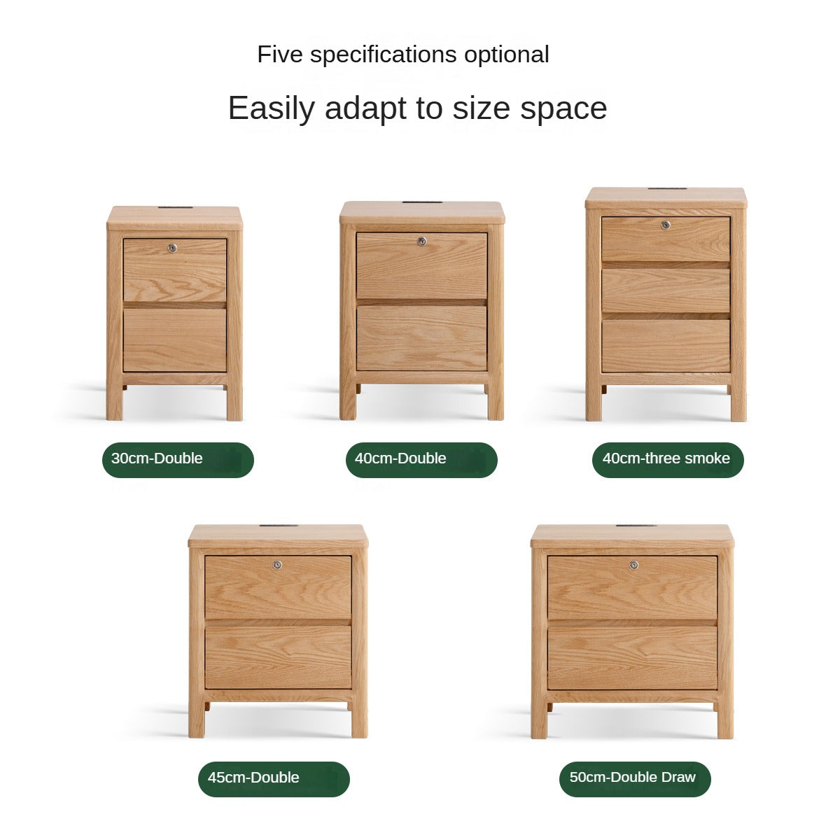 Solid Oak Wood Nightstand with Locking Drawer - Stylish and Durable Bedside Table for Bedroom, Living Room, or Guest Room