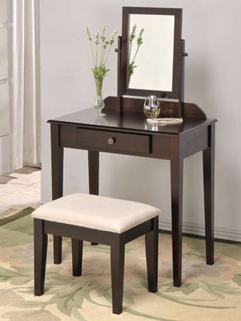 Square Style Espresso Vanity Set with Mirror, Table & Stool - Modern Dressing Table for Bedroom, Makeup Vanity Set with Storage - Perfect for Home Decor, Bridal Dressing & Cosmetics Organization