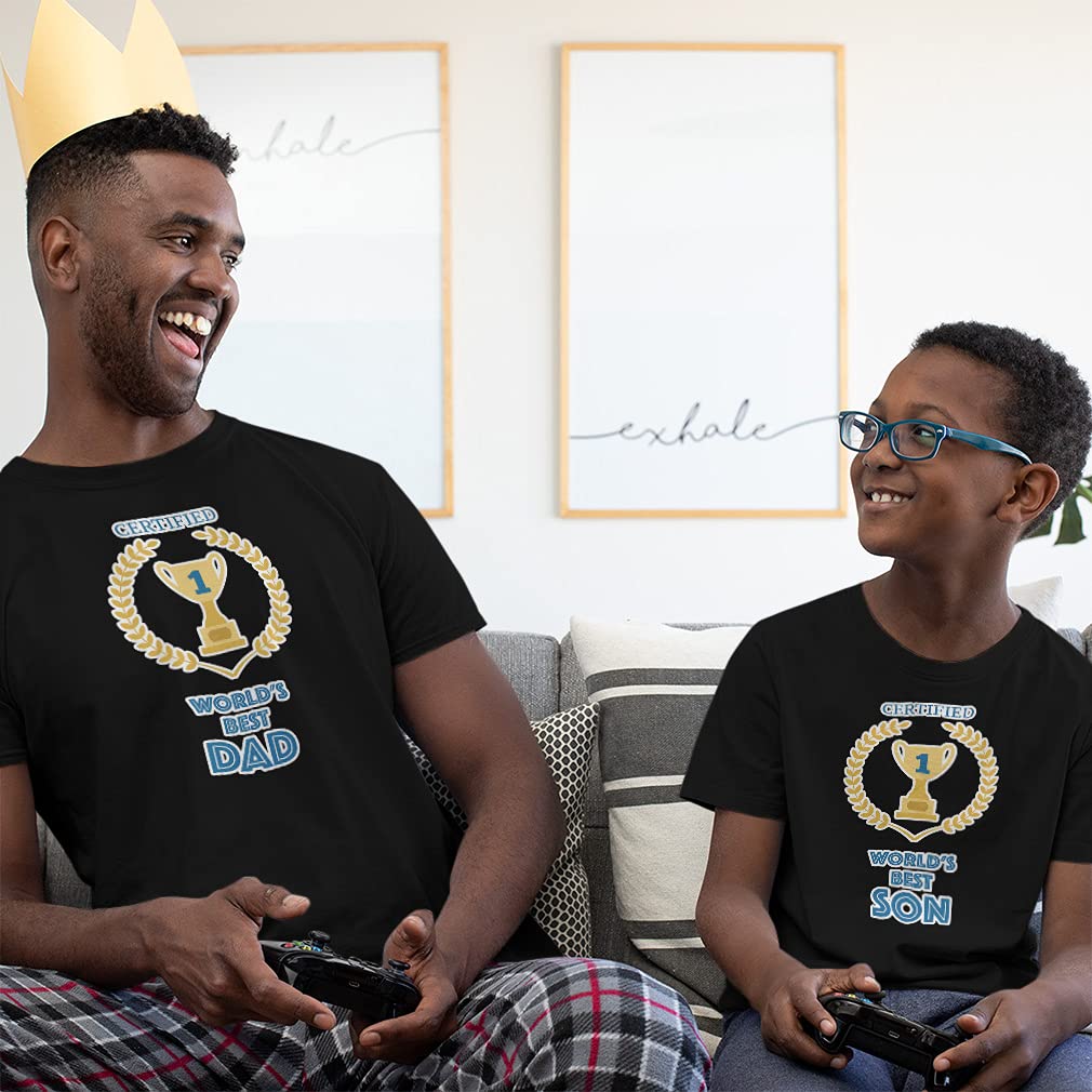 Father and Son Matching Outfits - Dad & Son Coordinated T-Shirts for Birthday, Father's Day - World's Best Dad Trophy Design - Perfect for Family Photos, Special Occasions & Gift Giving